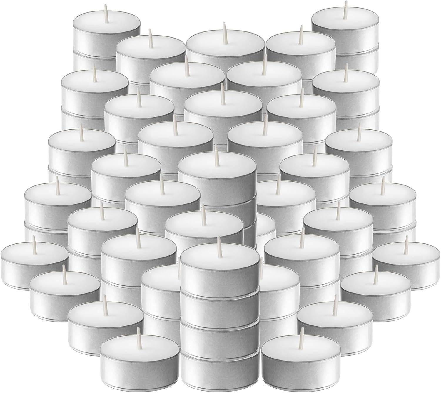 Lner 100 Pack Unscented White Tea light Candles Burns Aprx. 3.5 Hour