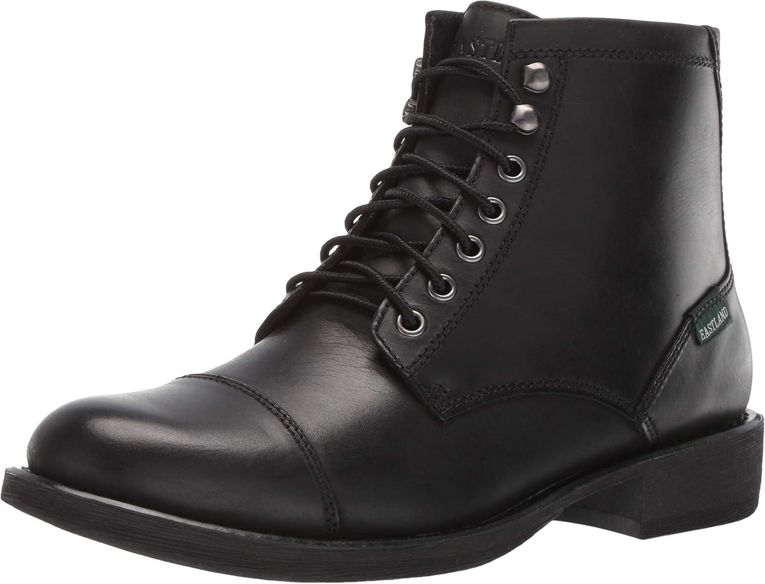 Black Genuine Leather Lace-up Ankle Boots with Memory Foam