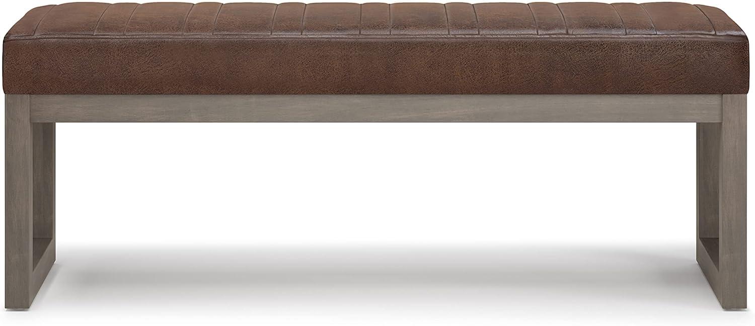 Casey 48" W  Rectangle Ottoman Bench in Distressed Chestnut Brown Faux Leather