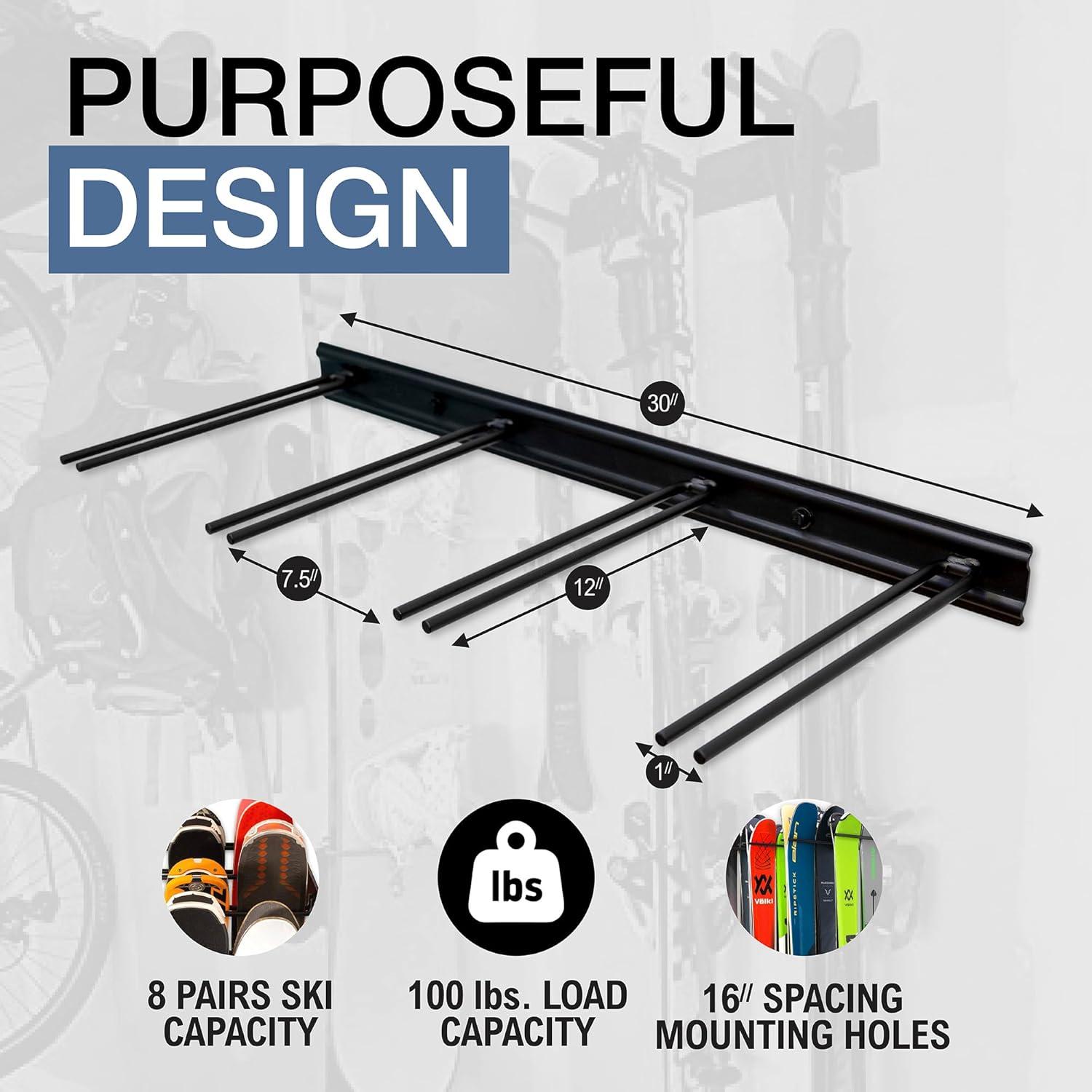 StoreYourBoard Snowbasin Ski Storage Rack | Holds 8 Pairs of Skis