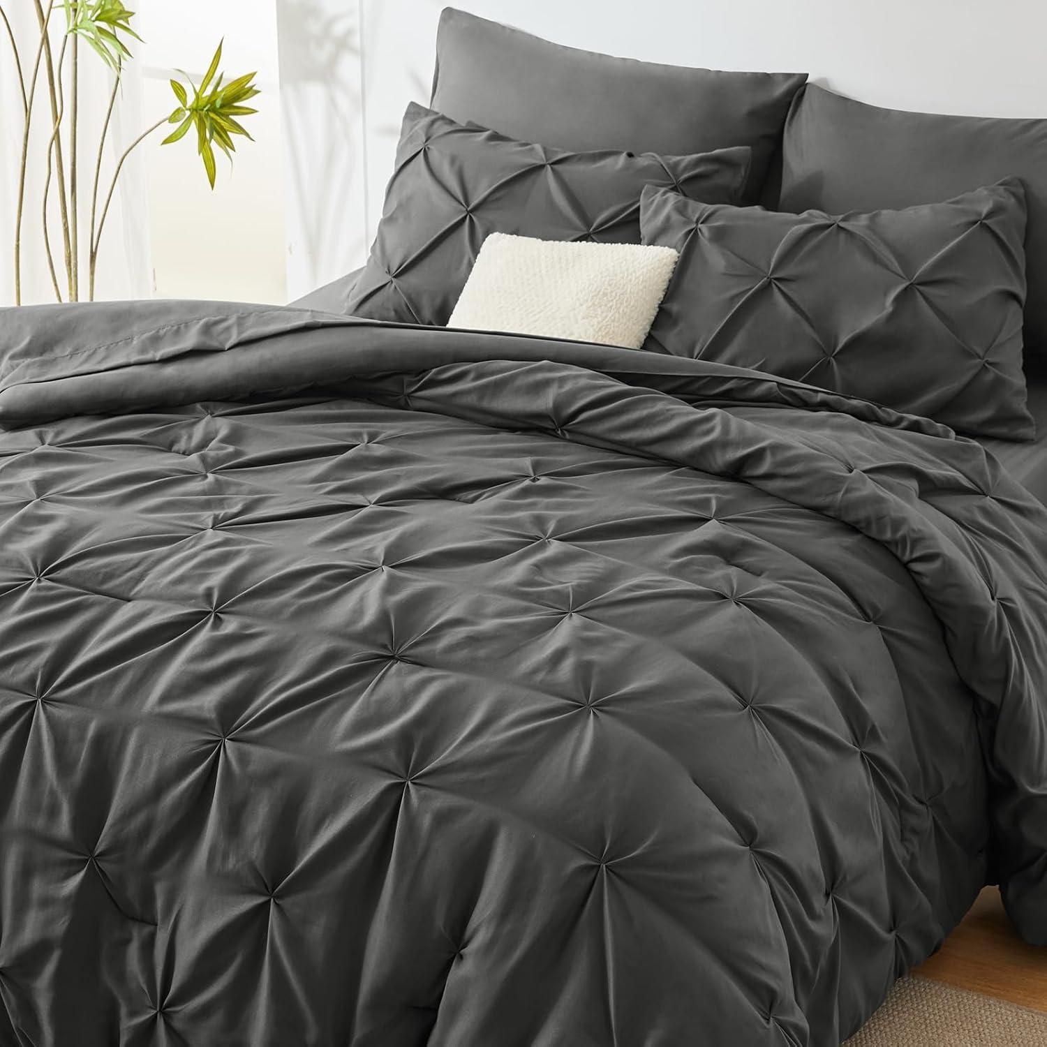 King Dark Grey Microfiber Down Alternative Bed in a Bag Set