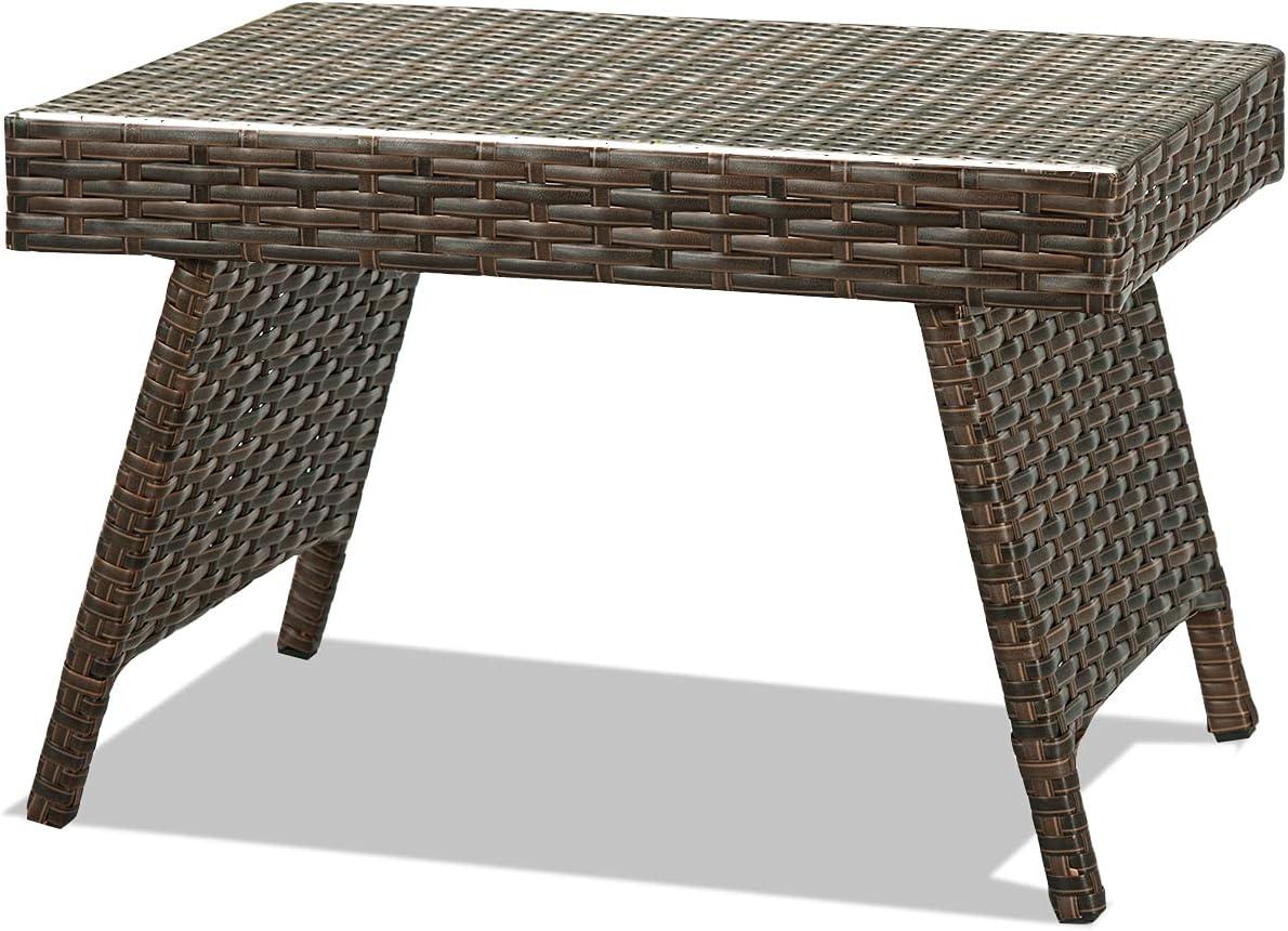 Costway Patio Folding Wicker Side Coffee Table Poolside Garden Lawn Bistro Furniture