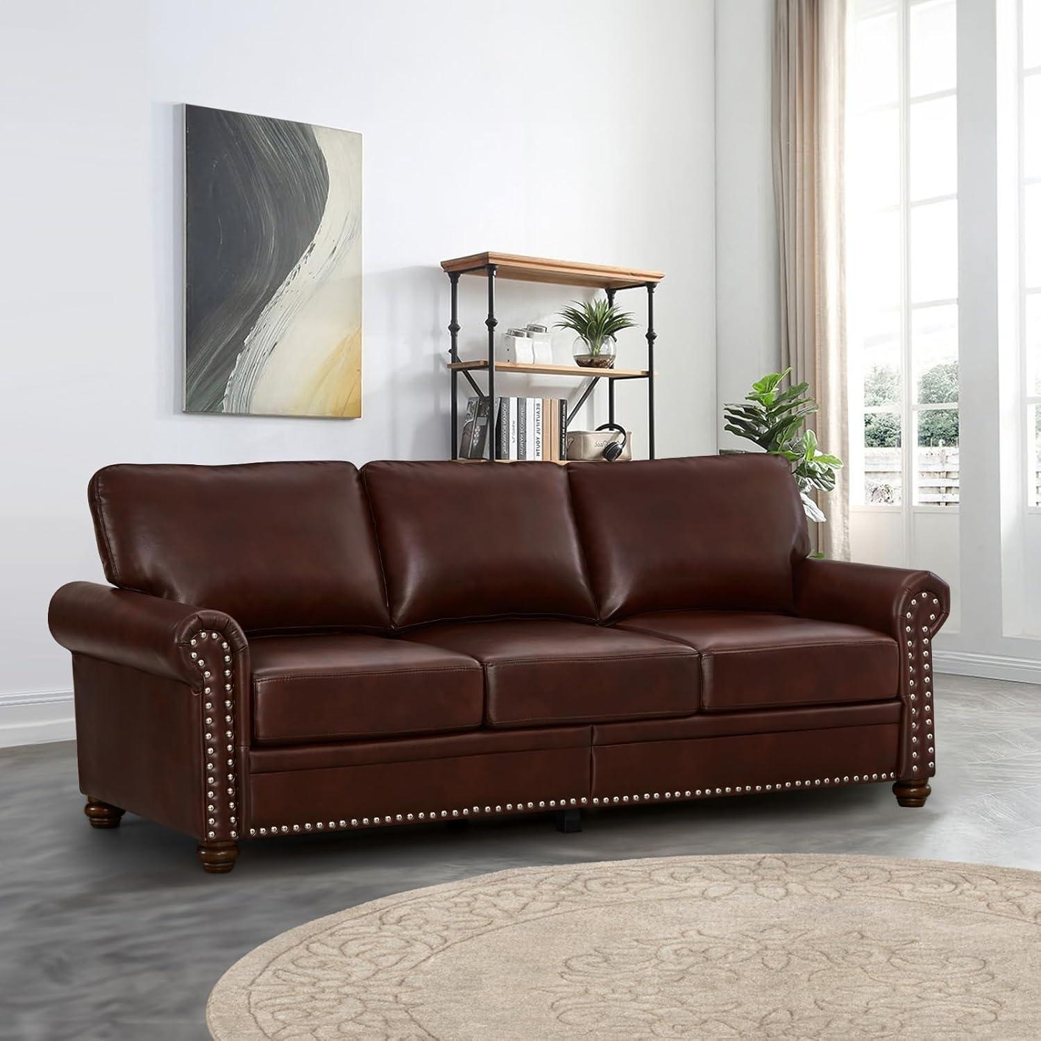 Burgundy Faux Leather 2-Piece Sofa Set with Storage and Rolled Arms