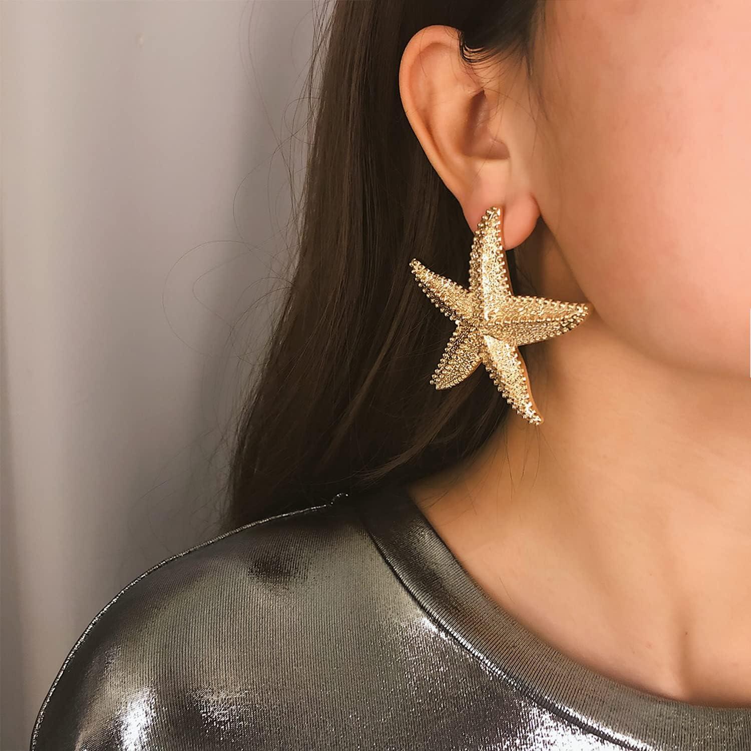 Punk Boho Starfish Earrings Starfish Statement Star Stud Earrings for Women Beach Ocean Summer Jewelry
