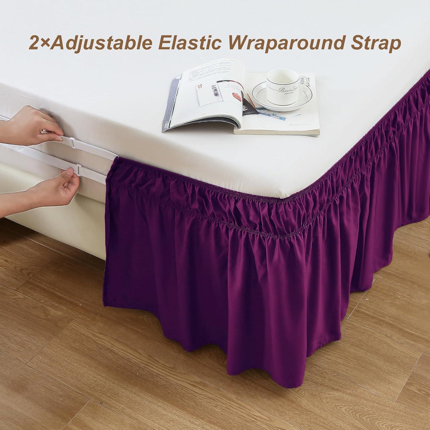 Purple Silk Smooth Satin Queen/King Ruffled Bed Skirt