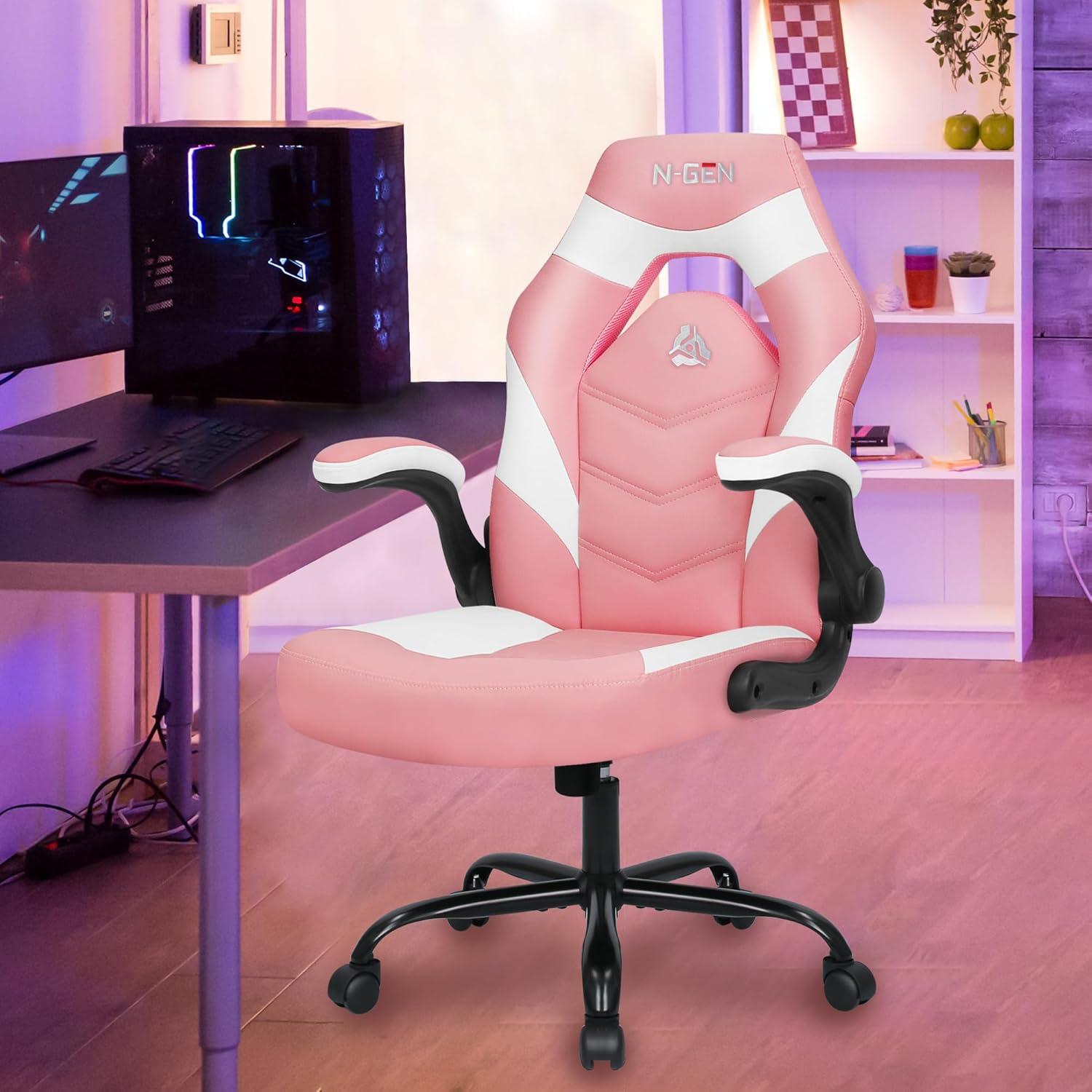 Neo Chair N-GEN Adjustable Ergonomic Faux Leather Swiveling PC & Racing Game Office Desk Chair with Flip-Up Arms