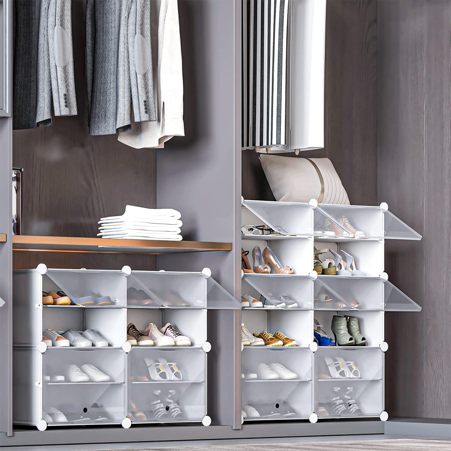 White 16-Tier Plastic and Metal DIY Shoe Rack