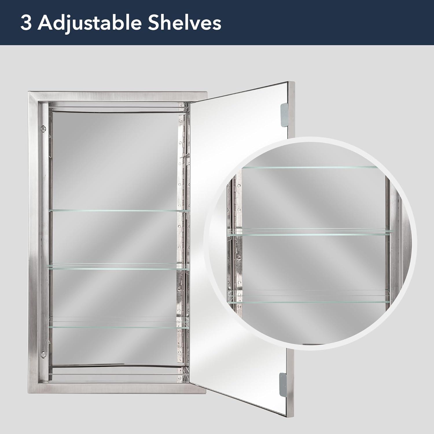 Head West Brushed Nickel Stainless Steel Recessed Medicine Cabinet Framed Accent Mirror - 16" x 26"