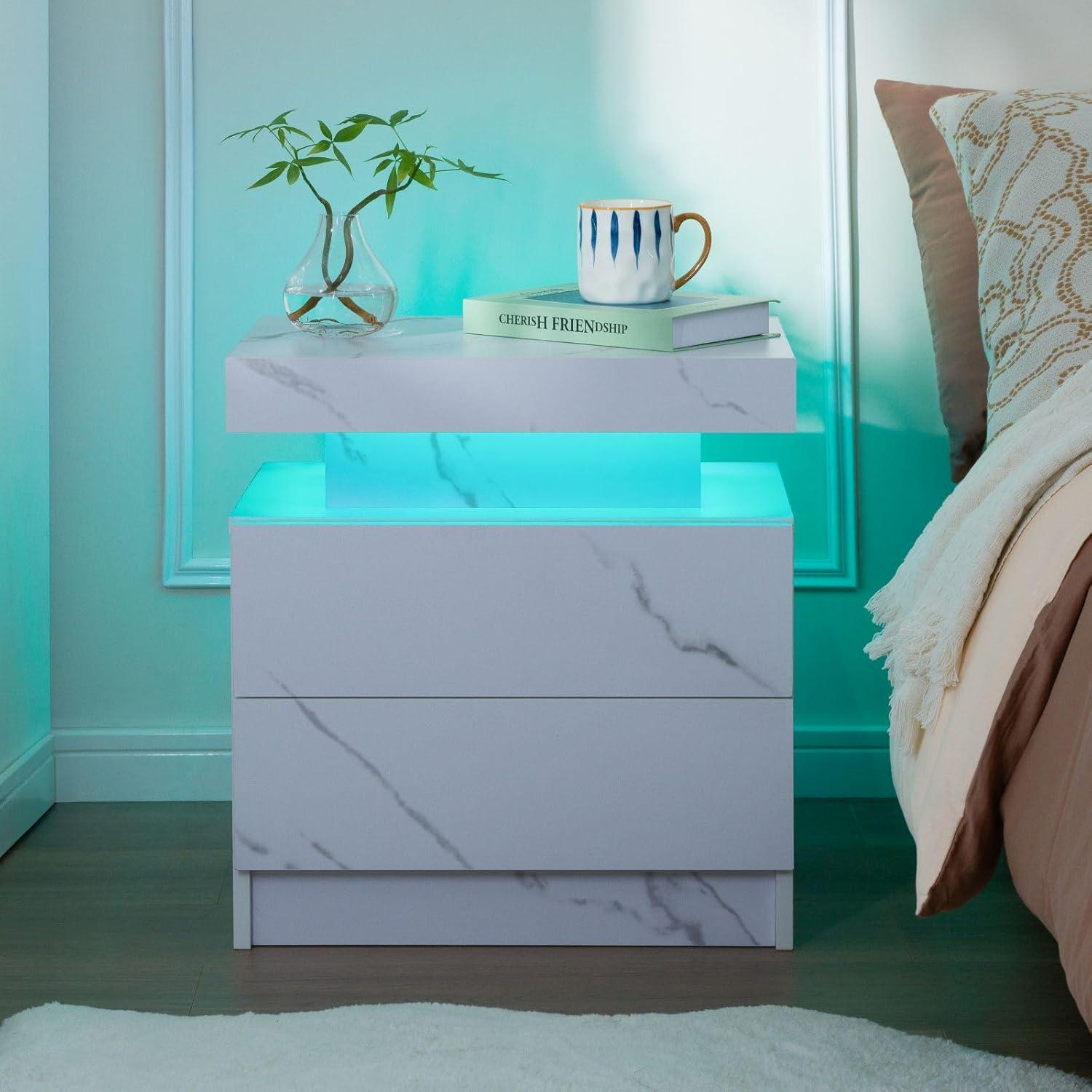 LED Nightstand with Drawers