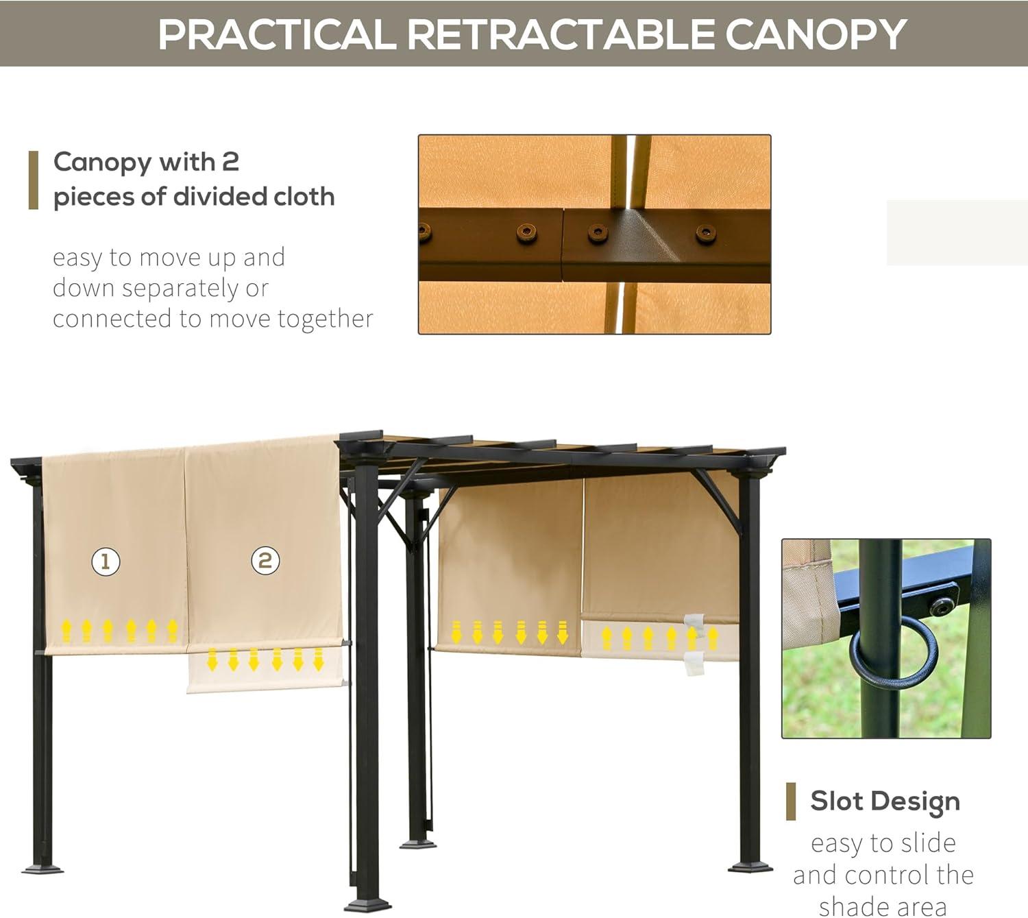 Outsunny 10' x 10' Outdoor Retractable Pergola Canopy with Sun Shade Unique Design Canopy Patio Metal Shelter for Garden Porch Beach, Beige