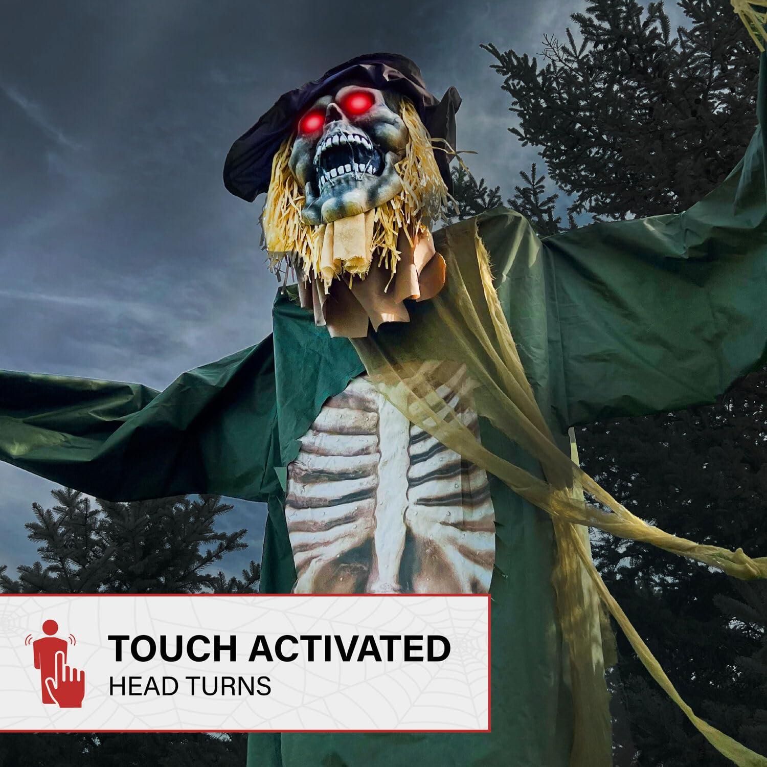 Haunted Hill Farm Haunted Hill Farm 15-ft. Animatronic Scarecrow for covered outdoor Halloween decoration