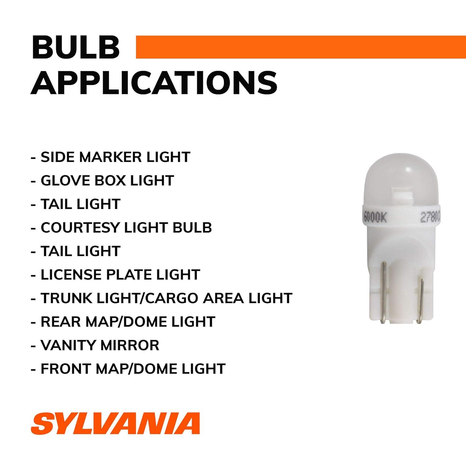 SYLVANIA 194 T10 W5W White LED Bulb, (Contains 2 Bulbs)
