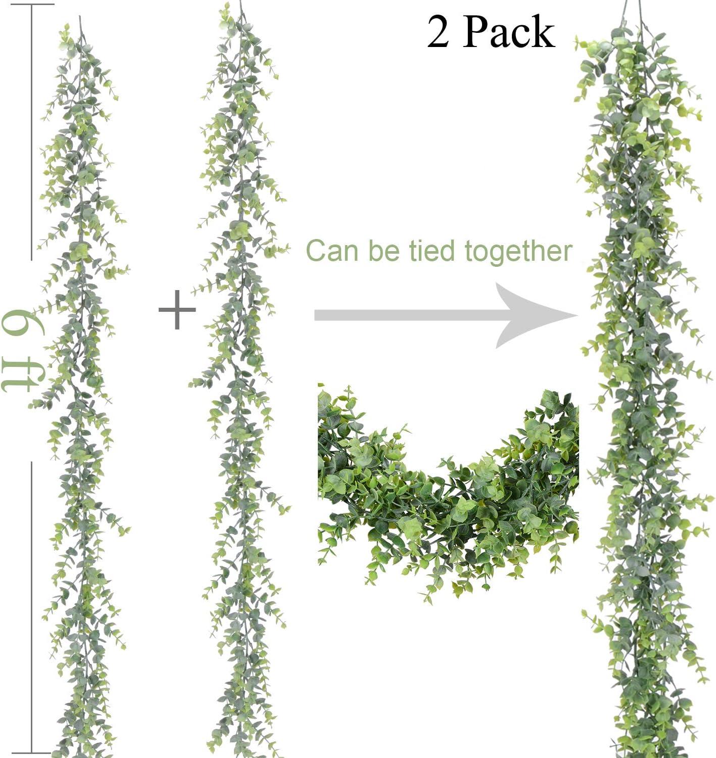 NOGIS 2 Pack Artificial Eucalyptus Garland Fake Vines Faux Eucalyptus Garland Hanging Leaves Greenery 6 Feet/Strand for Wedding Backdrop Arch Wall Table Party Indoor Outdoor Festival Decor