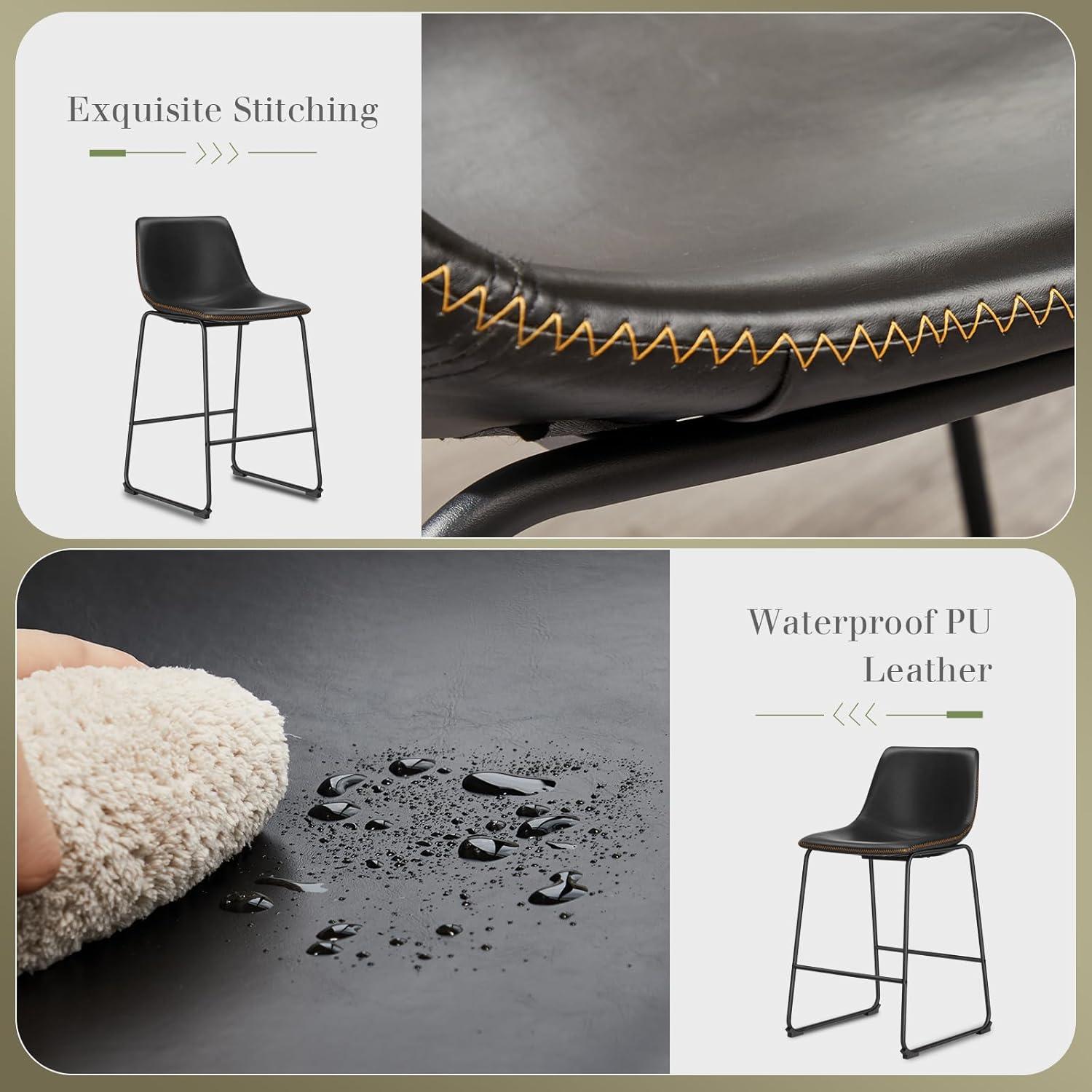 GIKPAL Barstools 26'' PU Leather Counter Height Bar Stools Set of 4 with Back Modern Armless Chairs with Footrest and Metal Legs for Kitchen Living Room Pub, Black