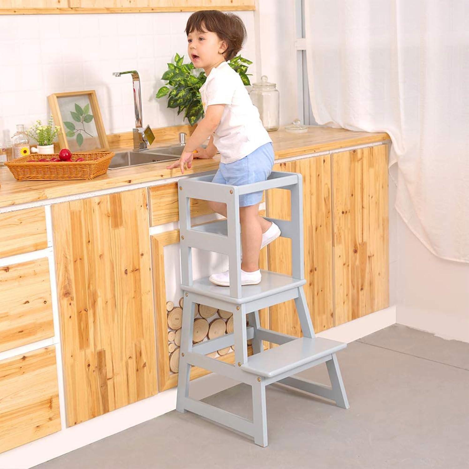 SDADI LT05N Mother's Helper Adjustable Height Kitchen Step Stool, Children Kids Toddlers Counter Level Learning Stool for Kitchen & Bathroom