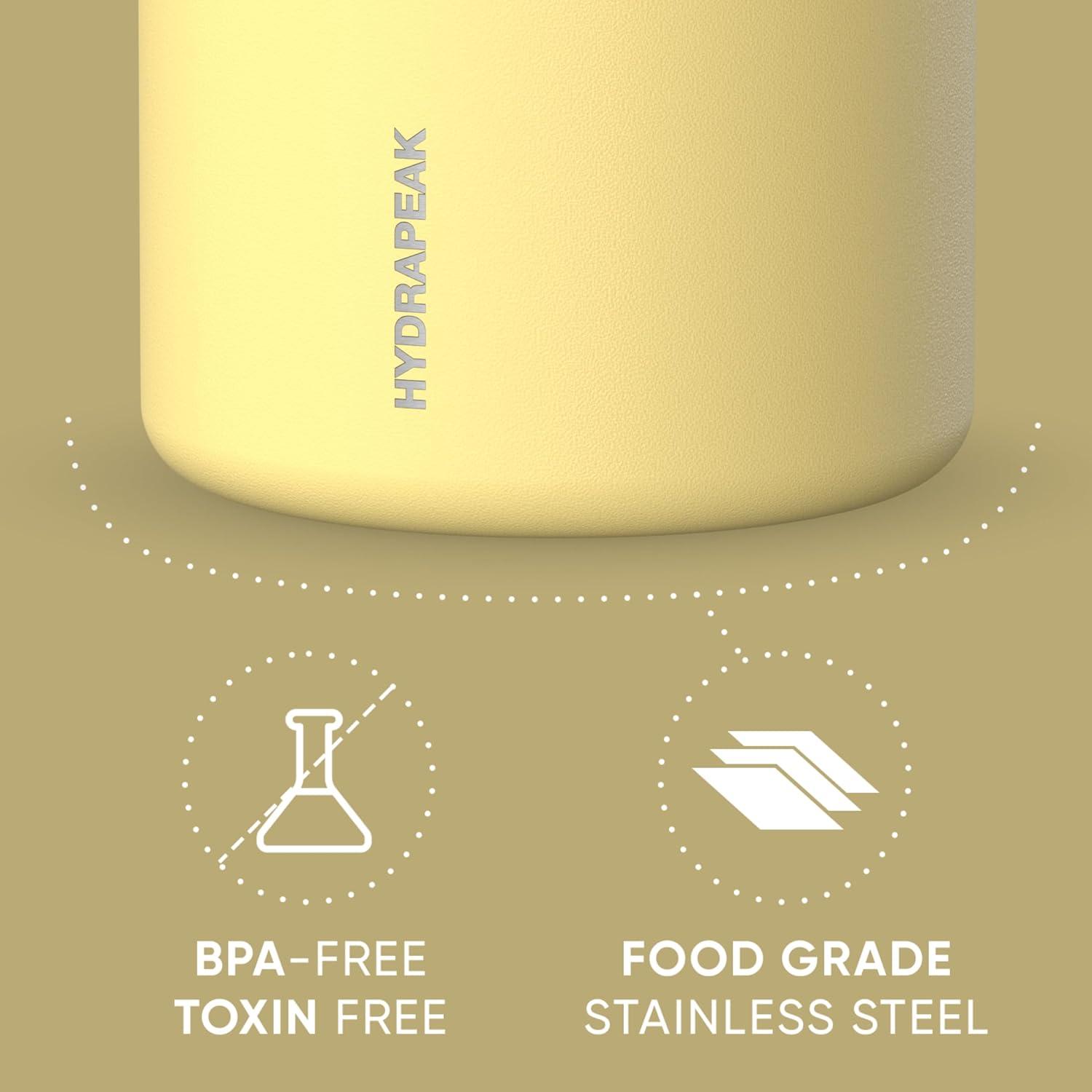Hydrapeak 32 Oz Stainless Steel Vacuum Insulated Wide Mouth Leak-proof Thermos Food Jar For Hot And Cold, 10 Hours Hot 16 Hours Cold (Canary)