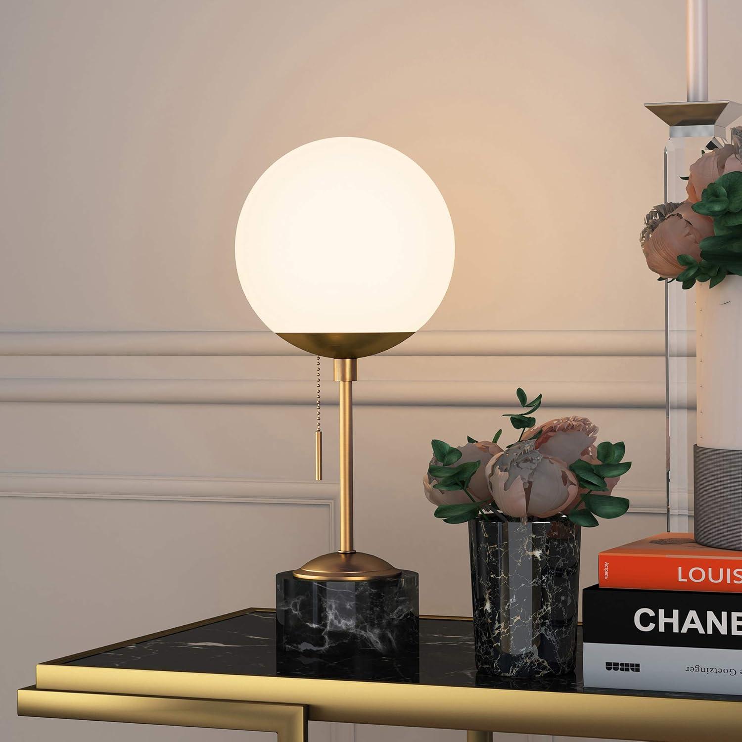 Henn&Hart 8" Brass/White Marble Marble/Metal/Glass Table Lamp