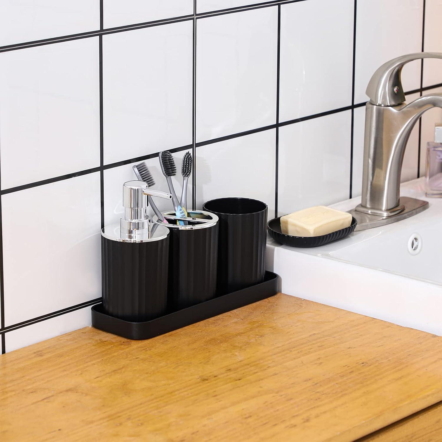 Wharick Bathroom Accessories Set,8 Pcs Bathroom Accessory Kit, Soap Dispenser, Soap Dish, Toothbrush Holder, Toothbrush Cup Tray, Modern Bathroom Decor