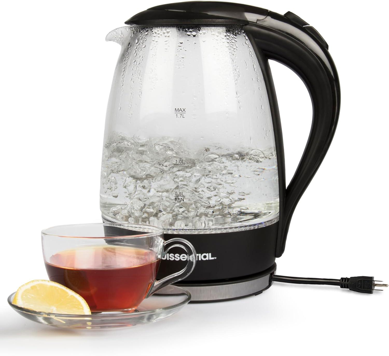 1.7 Liter Black Glass and Stainless Steel Electric Kettle