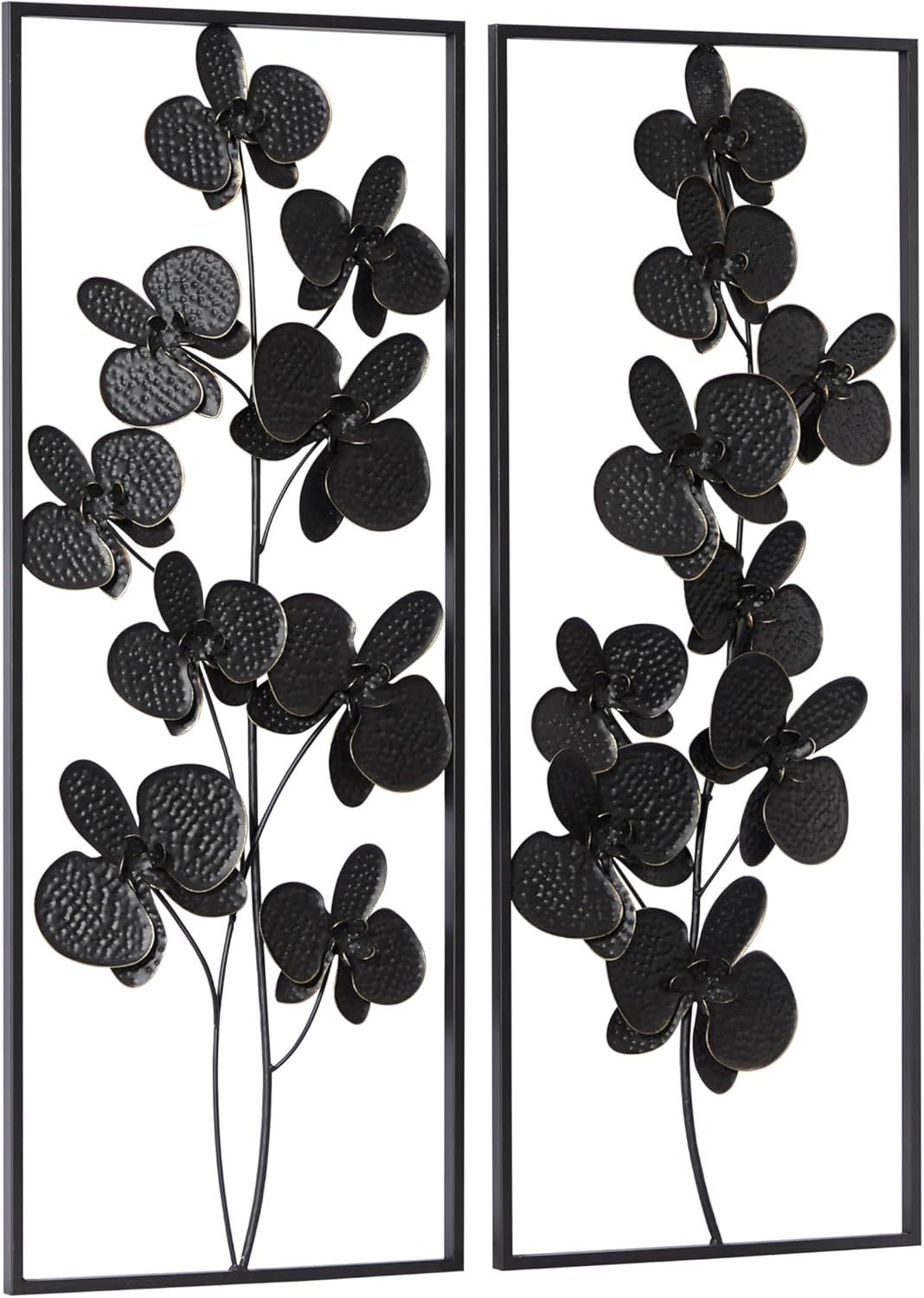 DecMode Black Metal Orchid Floral Wall Decor with Black Frame (2 Count)