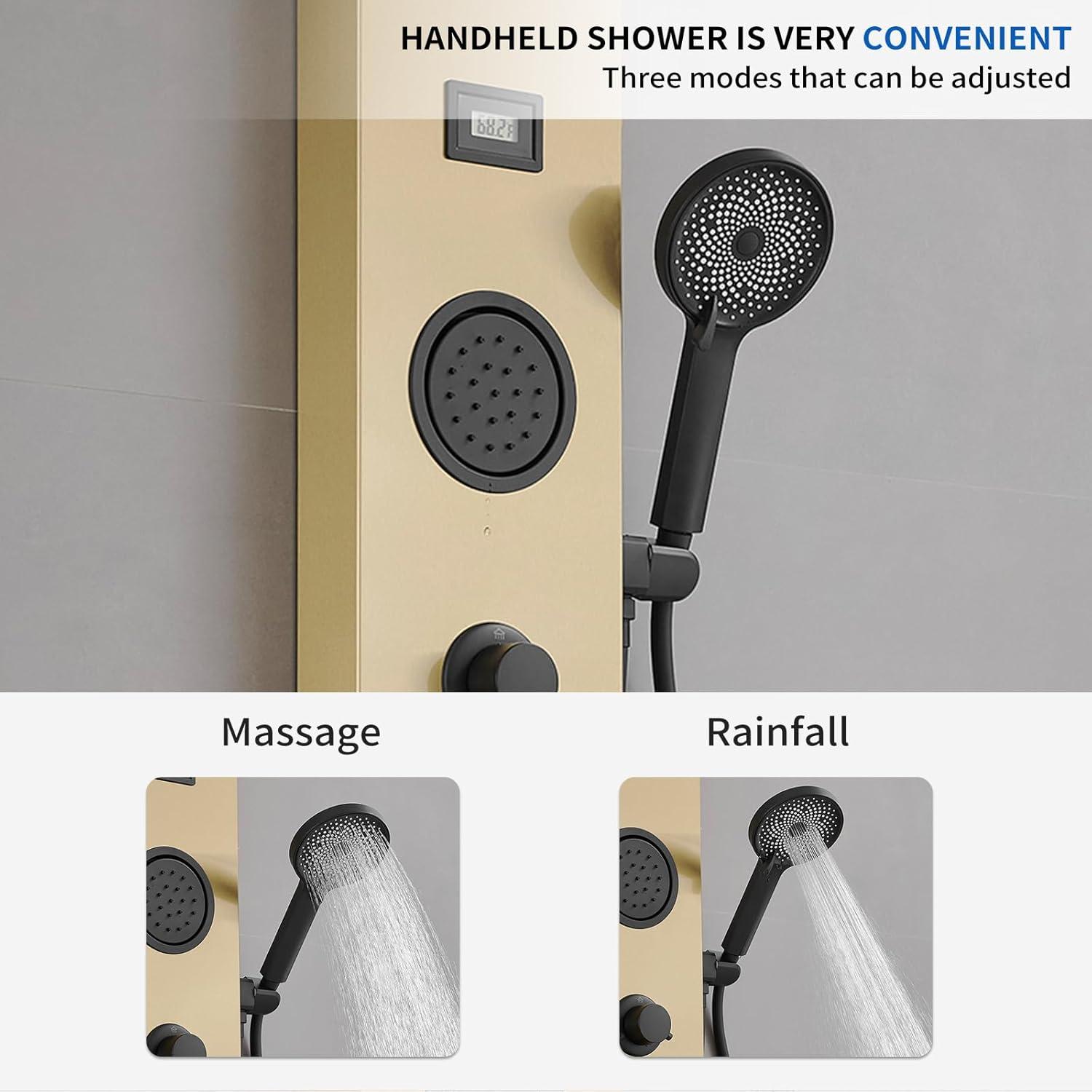 BWE 2-Spray Rain Shower Tower Shower Panel System with Rainfall Shower Head and Shower Rod