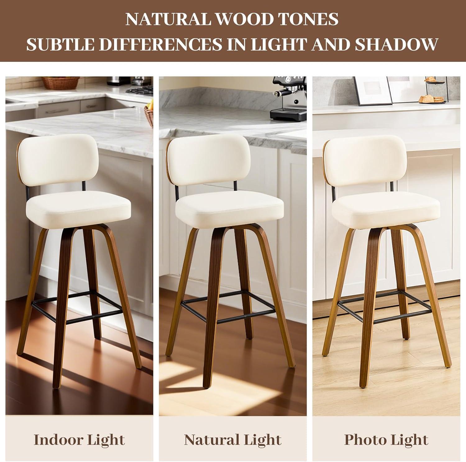 Lucky Monet 26"/29" Swivel Bar Stools/ Counter Stools with Bentwood Legs Set of 2 - Cream White-PU Back - Bar Height