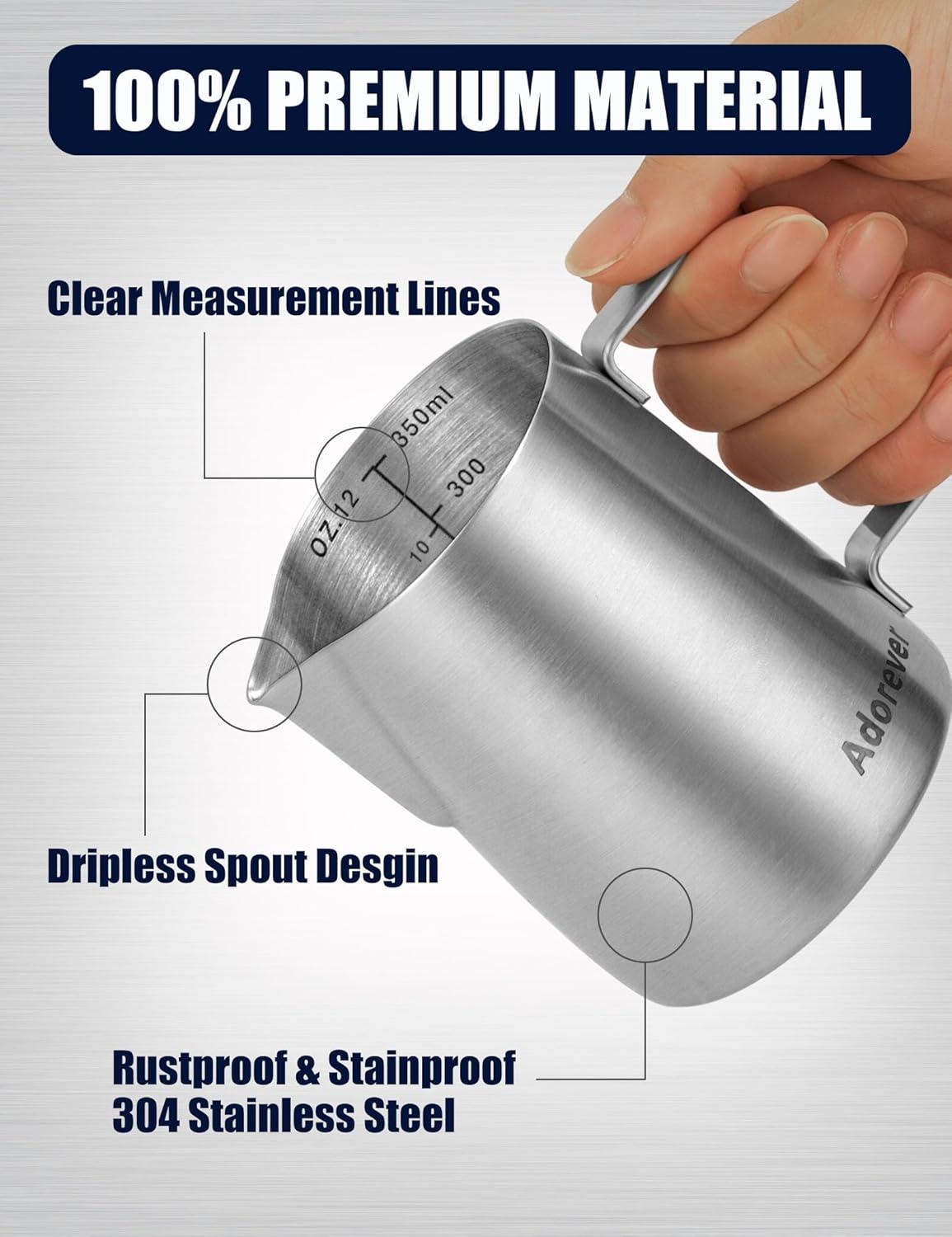 Milk Frothing Pitcher, 20oz Stainless Steel Milk Frother Cup Steaming Pitcher, Coffee Bar Cappuccino Espresso Machine Accessories Barista Tools, Metal Pitcher Milk Jug with Decorating Latte Art Pen