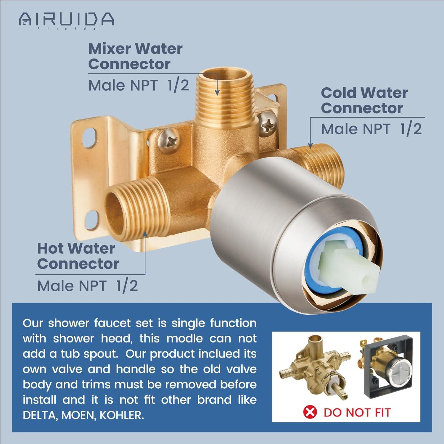 AWZTOO 10 Inch Wall Mount Shower System WIth Rough-in Valve Bathroom Shower Faucet Modern Rainfall Shower Head Combo Set Brushed Nickel Brushed,