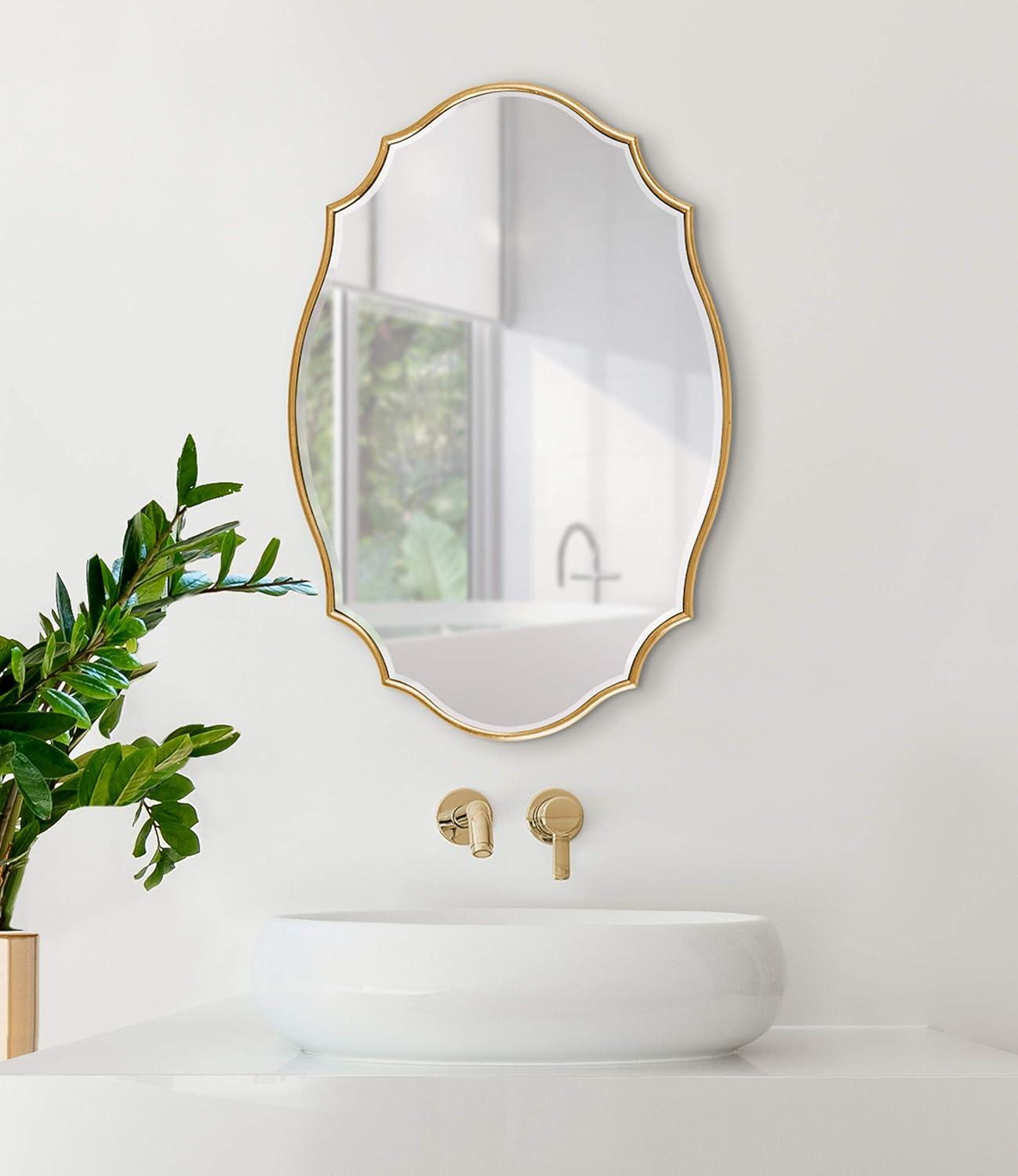 Kate and Laurel Leanna Modern Scalloped Wall Mirror, 18 x 24, Gold, Glam Oval Mirror for Wall