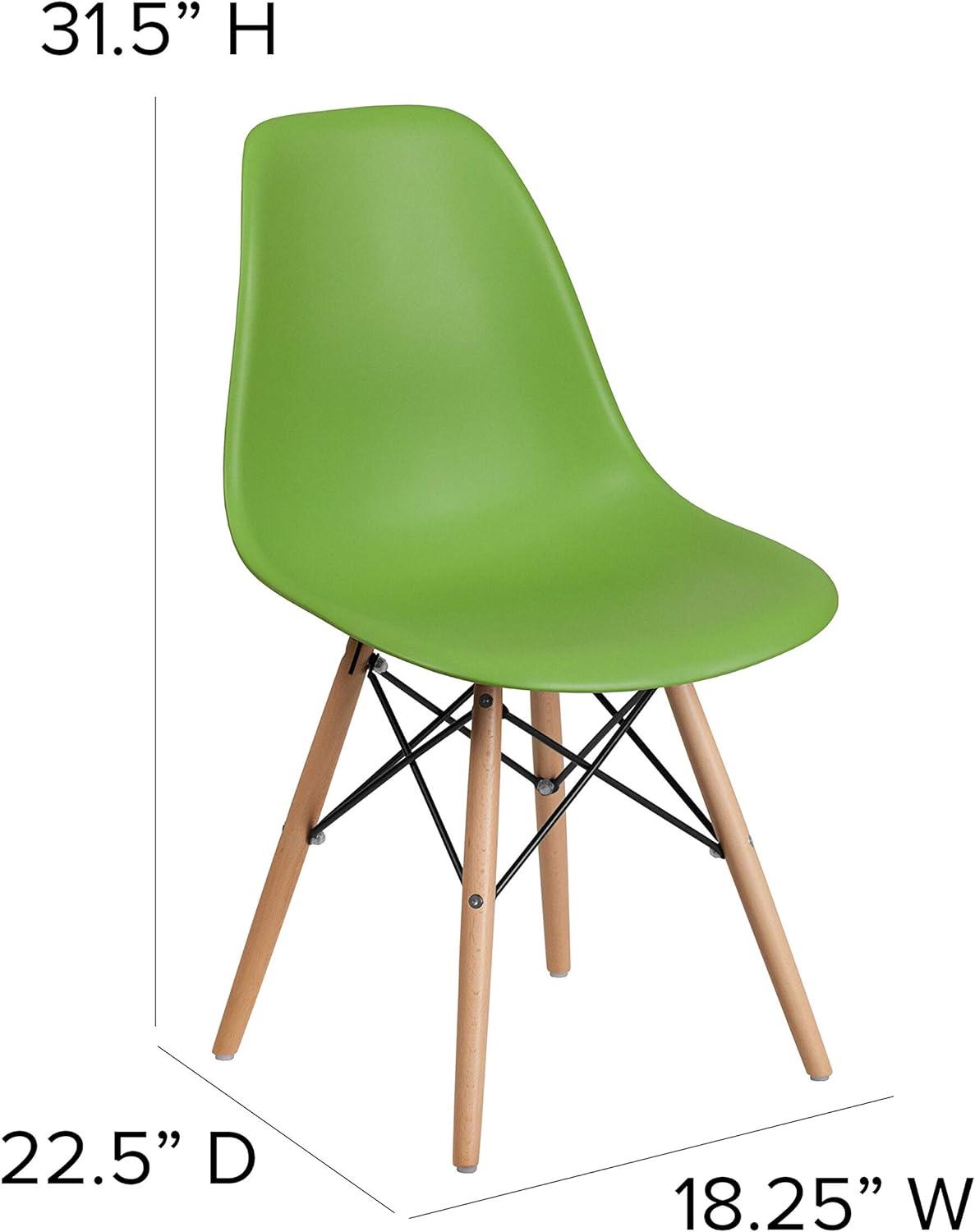 Mid-Century Modern Green Plastic Side Chair with Wooden Legs