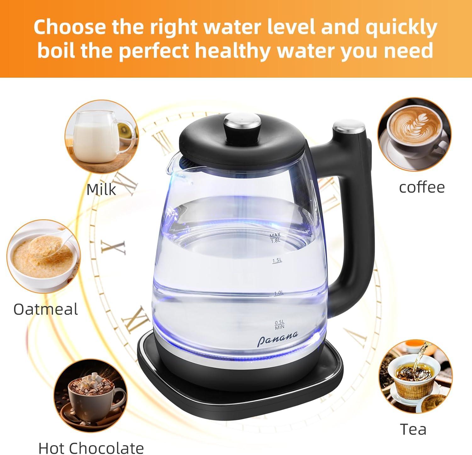 Panana Electric Kettle, Tea Kettle Pot, 1.8L, 1200W, Removable Stainless Steel Inner Lid for Easy Cleaning, Hot Water Kettle Teapot Boiler, Automatic Shut Off, BPA-Free