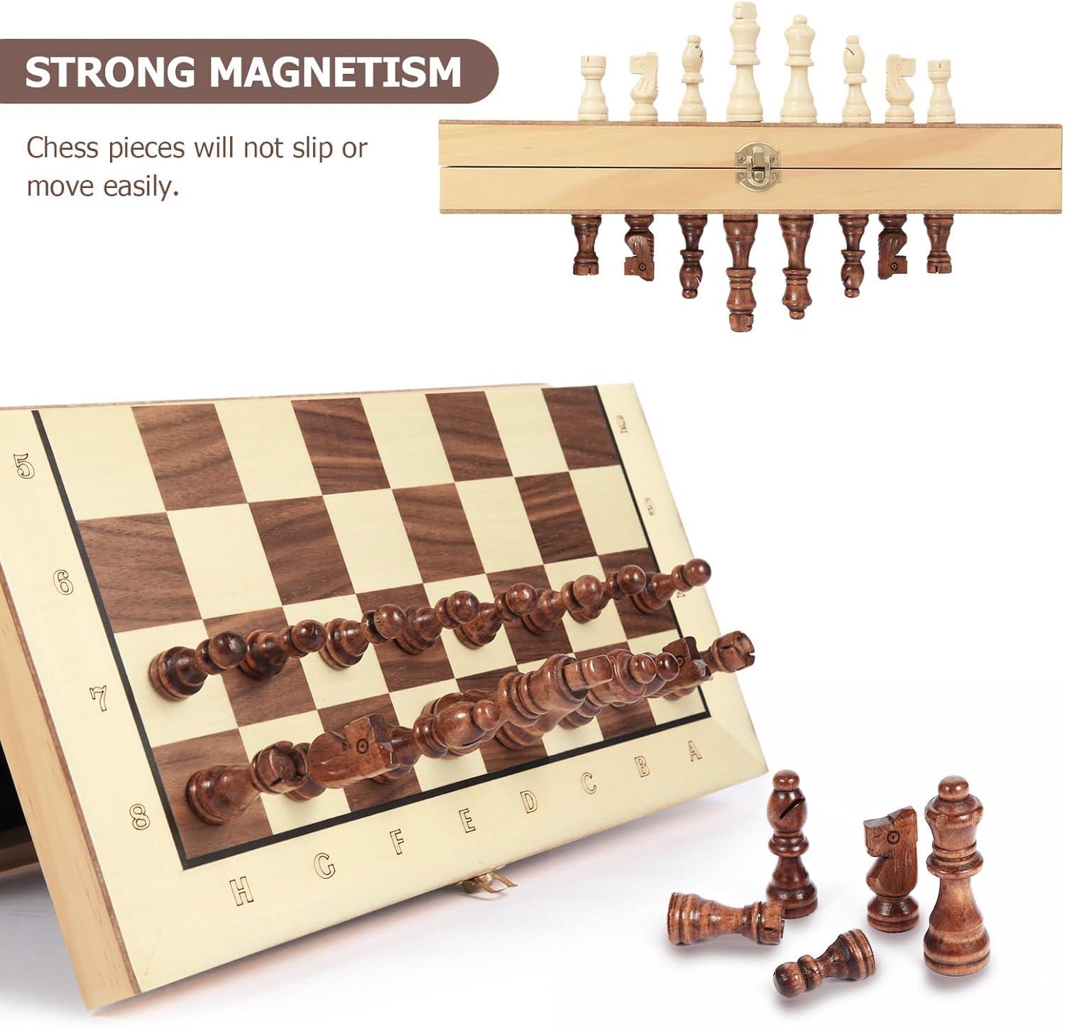 15" Folding Wooden Chess Set with Hand-Carved Pieces