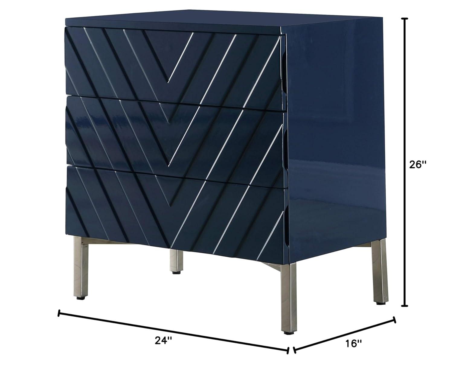 Collette Accent Table in Navy Lacquer/Chrome-Meridian Furniture