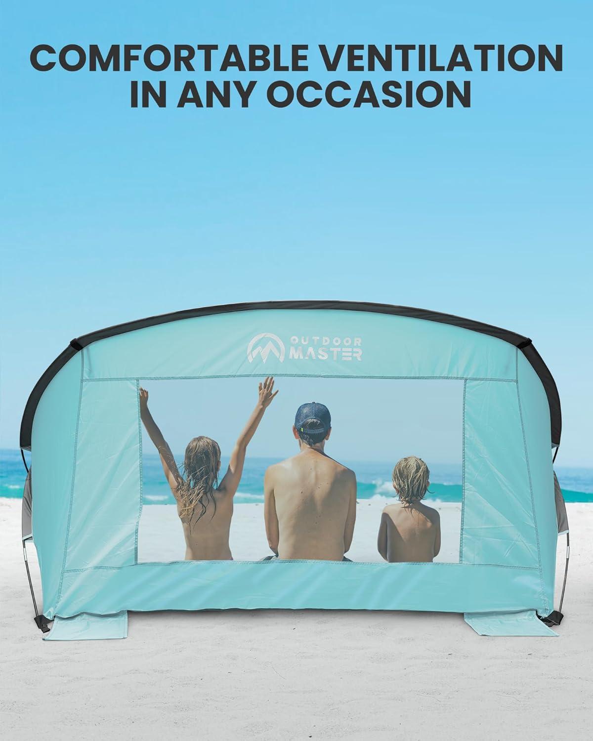OutdoorMaster Beach Tent for 3-4 Person - Easy Setup and Portable Beach Shade Sun Shelter Canopy with UPF 50+ UV Protection Removable Skylight Family Size-Green