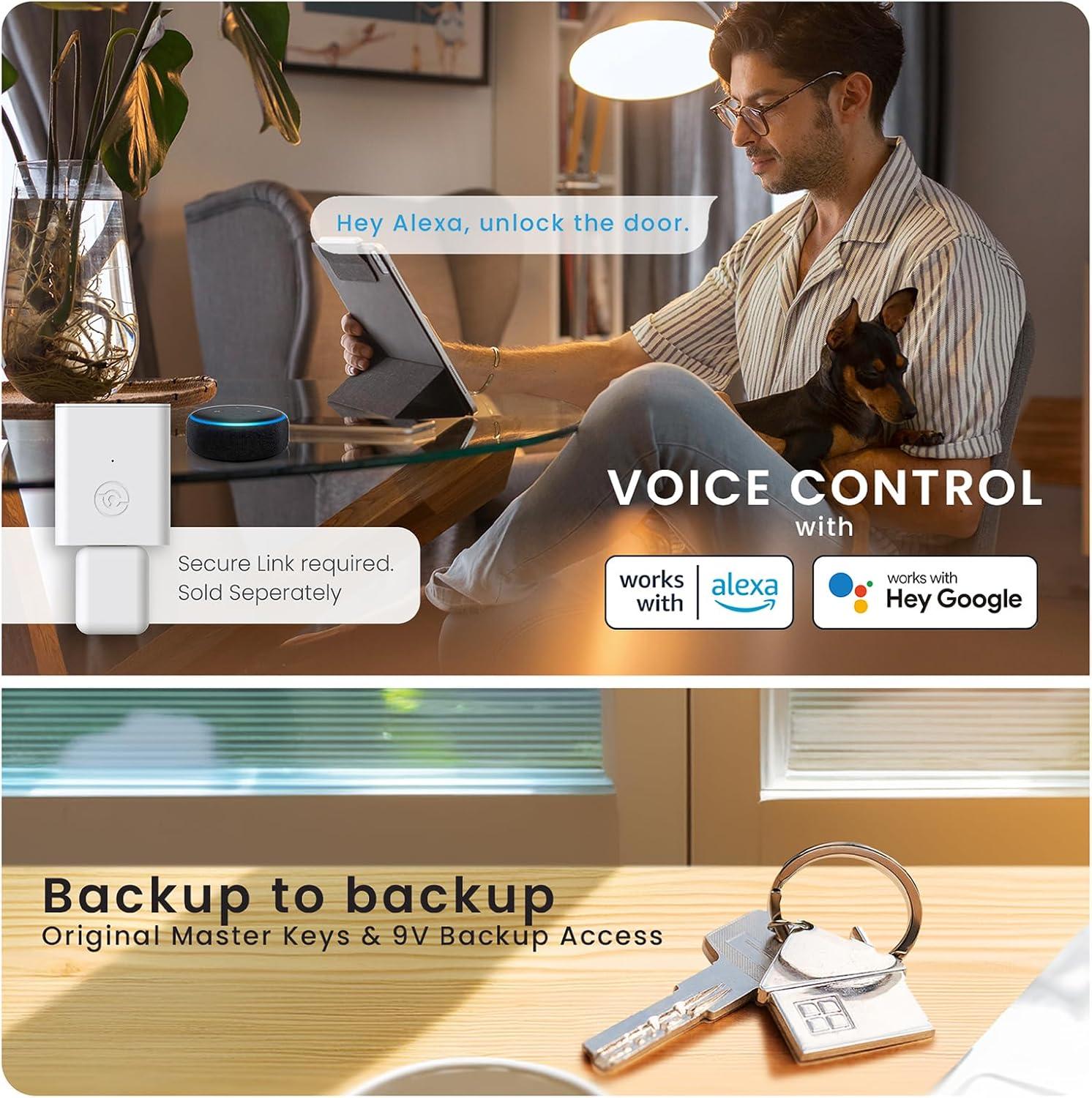 Lockly Secure Plus Bluetooth Smart Door Lock, Keyless Entry with PIN Genie® Digital Keypad, 3D Biometric Fingerprint Sensor Front Door Lock with Handle, Voice Control & Auto Lock - Latch Edition