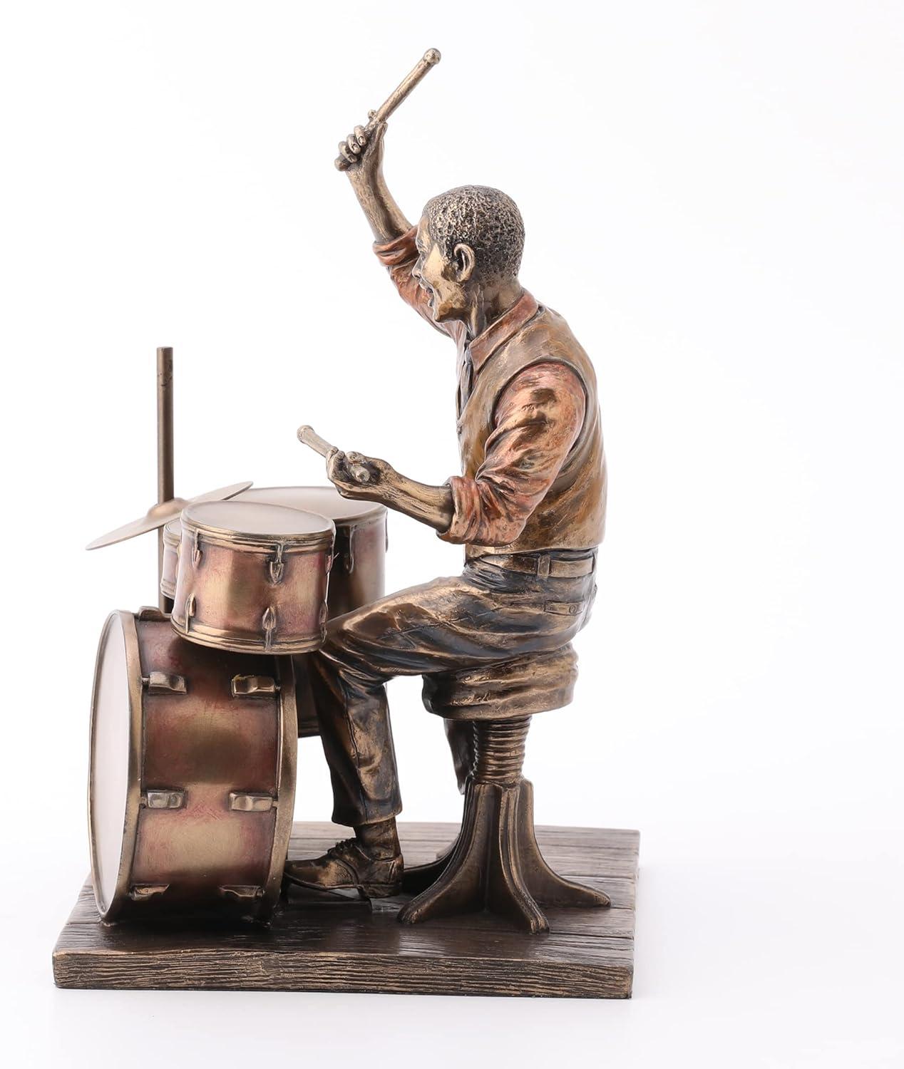 Veronese Design 8.1 Inch African American Male Jazz Band Drummer Bronze Finish Statue