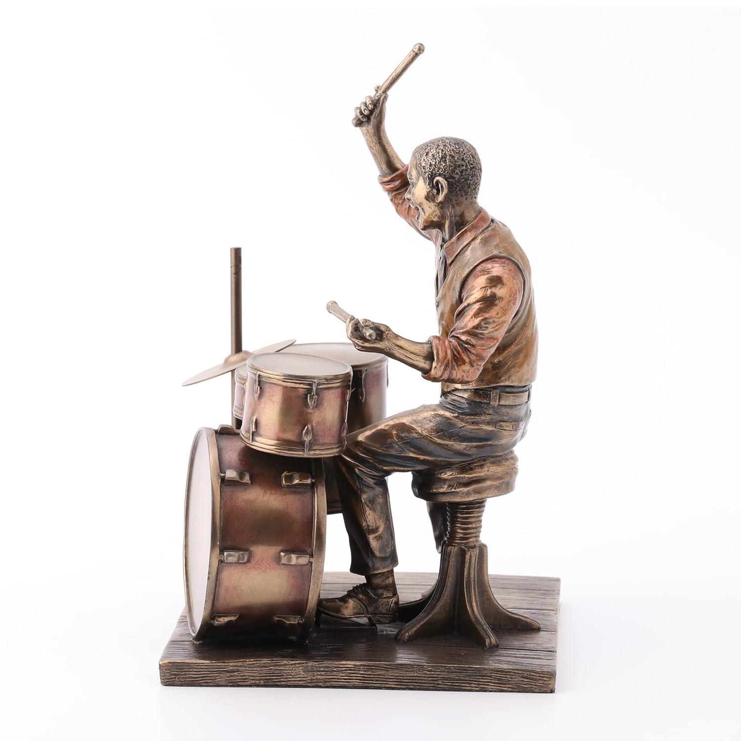 Veronese Design 8.1 Inch African American Male Jazz Band Drummer Bronze Finish Statue