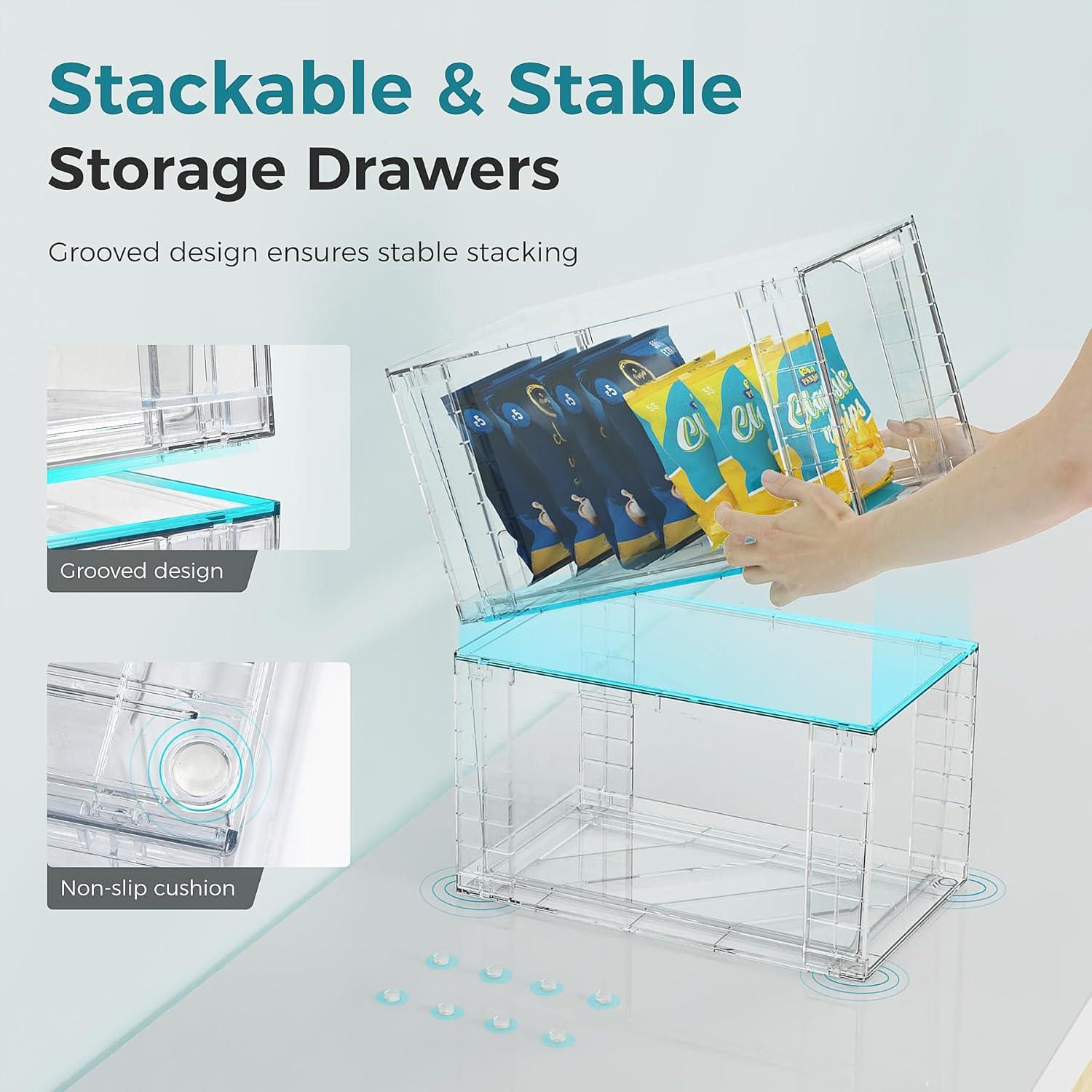 Clear Stackable Acrylic Storage Drawers with Handles, 4 Pack