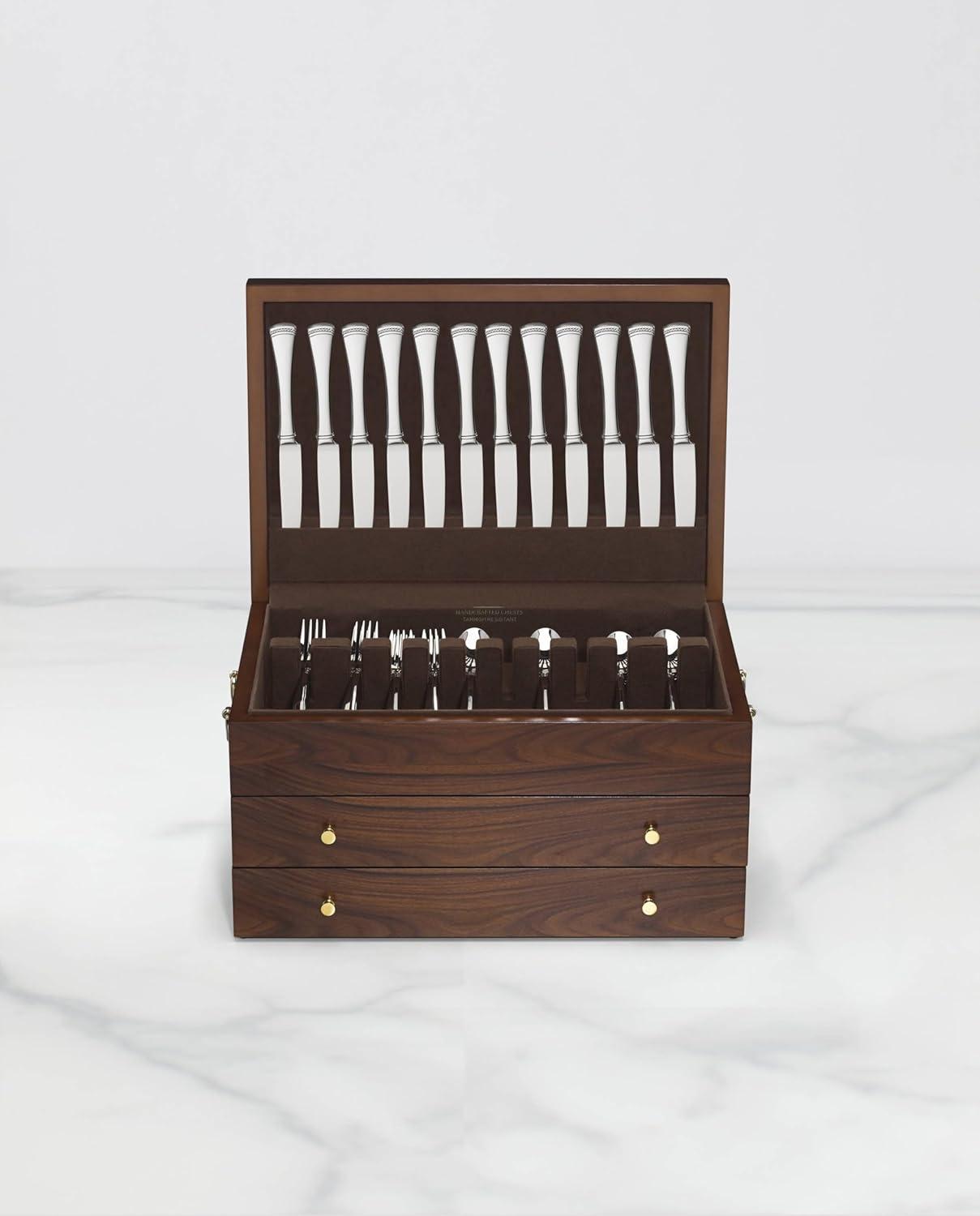 Rosewood and MDF Brown Flatware Chest with Gold Handles