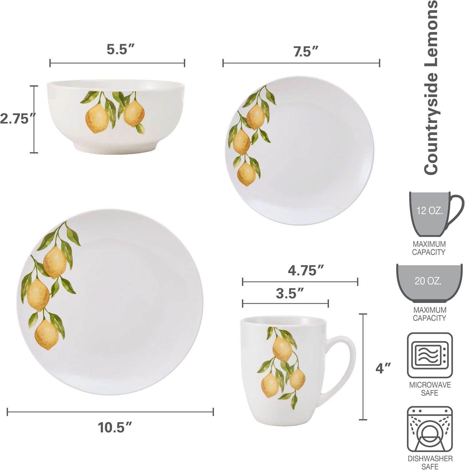 White Porcelain 16-Piece Dinnerware Set with Lemon Accents