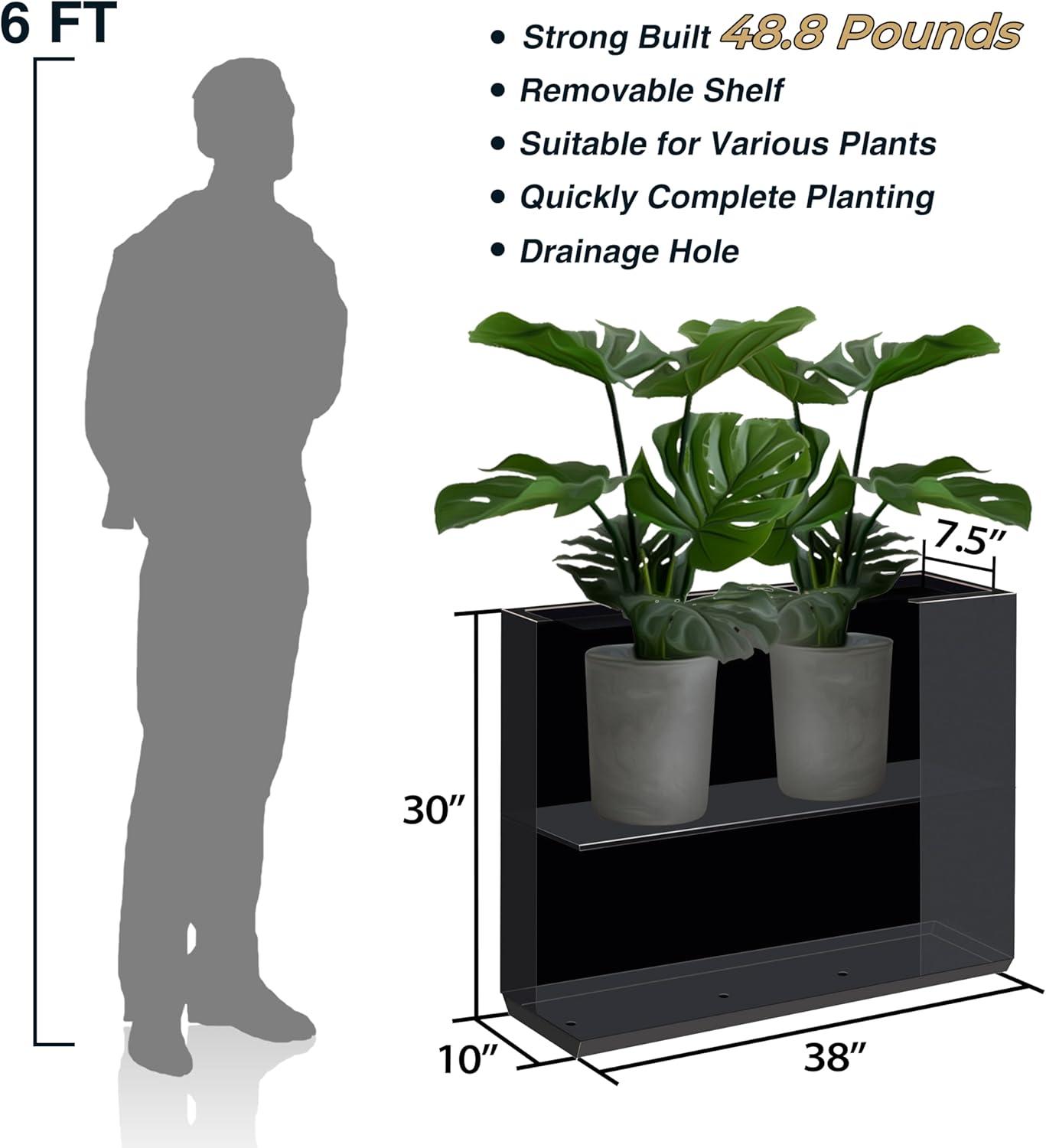 Metallic Heavy Planter for Outdoor Plants, 38Lx10Wx30H Inches Tall and Long Metal Divider Planter Box - 38"x30"x10" Espresso