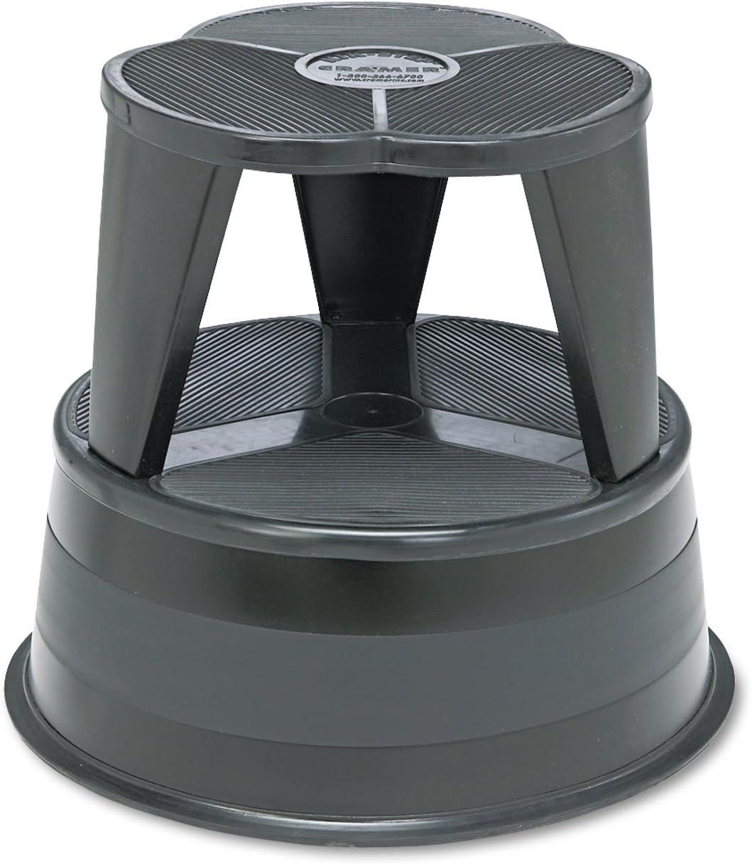 Black 2-Step Rolling Steel Step Stool with 300 lb Capacity