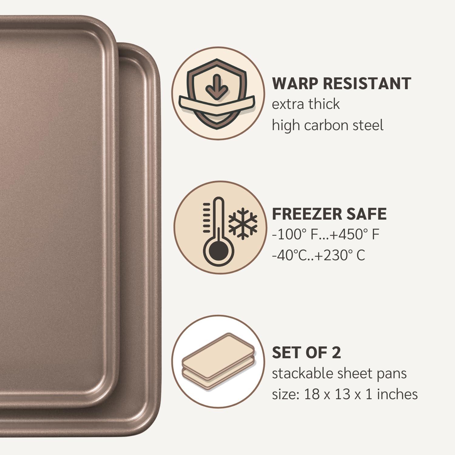 Champagne Gold Nonstick Carbon Steel Baking Sheet Set