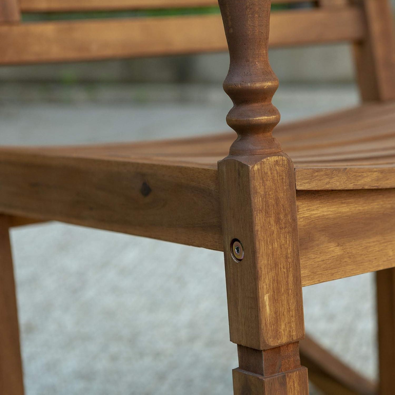 Walker Edison Solid Wood Outdoor Patio Rocking Chair, Dark Brown