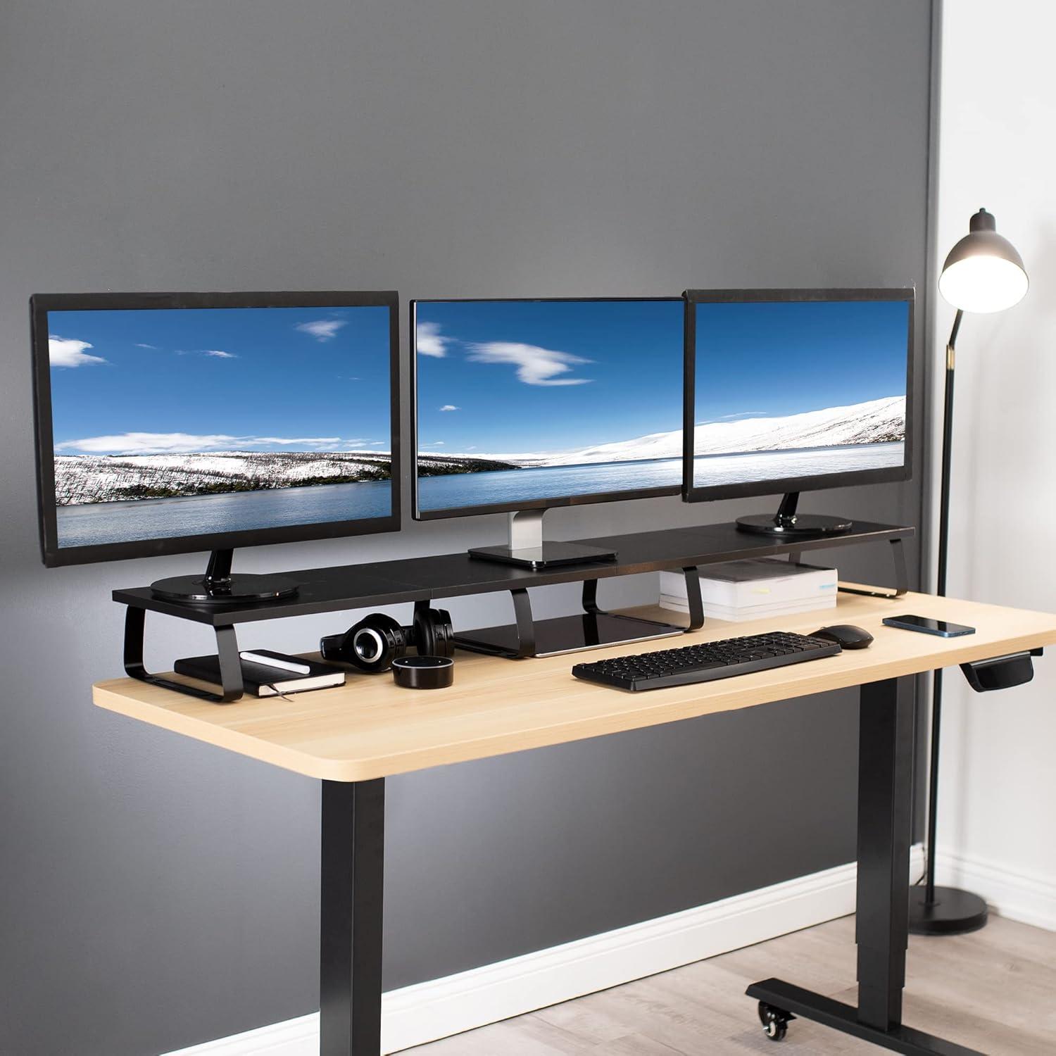 VIVO 55" Black Wood and Steel Extra Long Monitor Stand