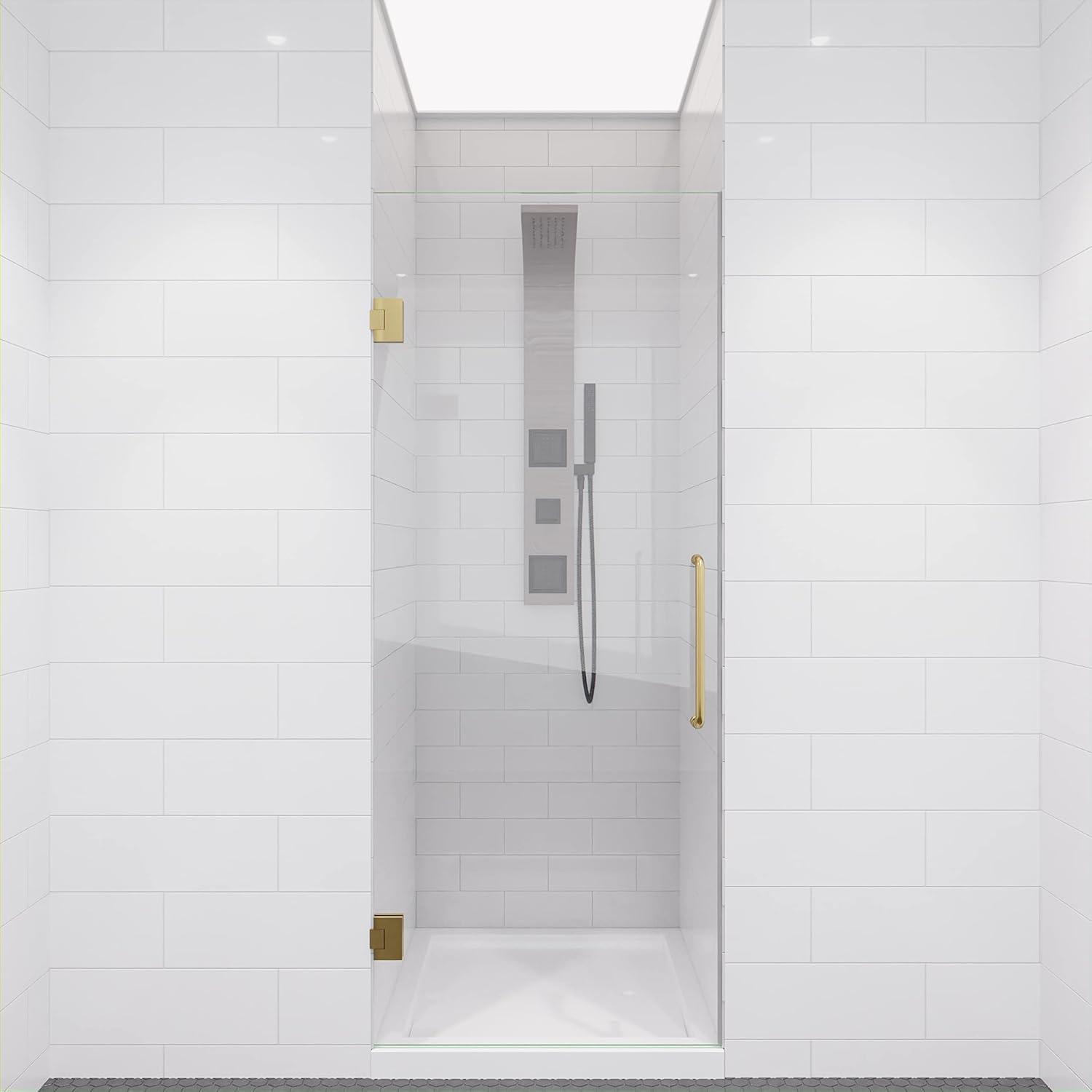 ANZZI Fellow Series 30 In. X 72 In. Frameless Hinged Shower Door With Stainless Steel Handle In Brushed Gold