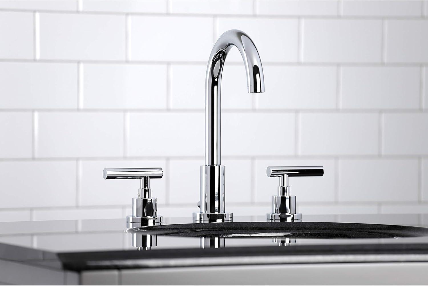 Kingston Brass Manhattan Two-Handle 3-Hole Deck Mount Widespread Bathroom Faucet with Brass Pop-Up Drain