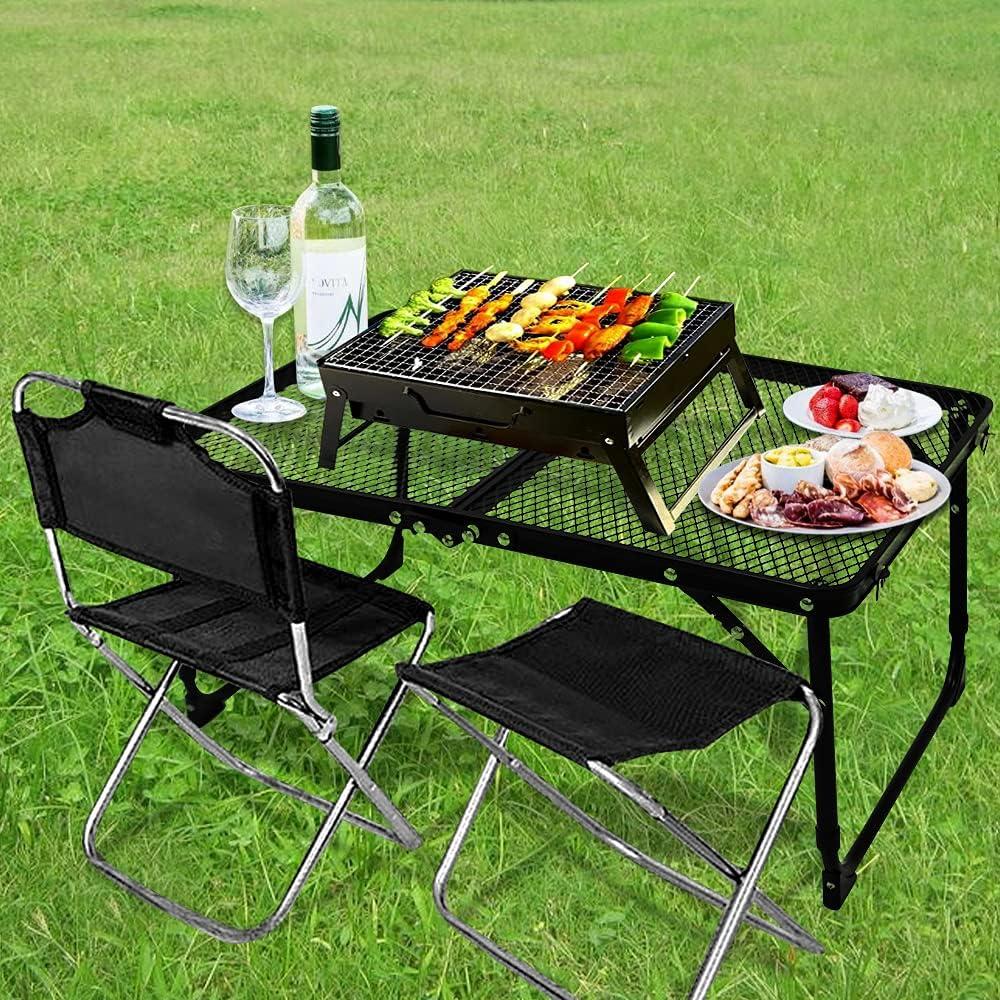 Black Adjustable Iron Mesh Portable Folding Table