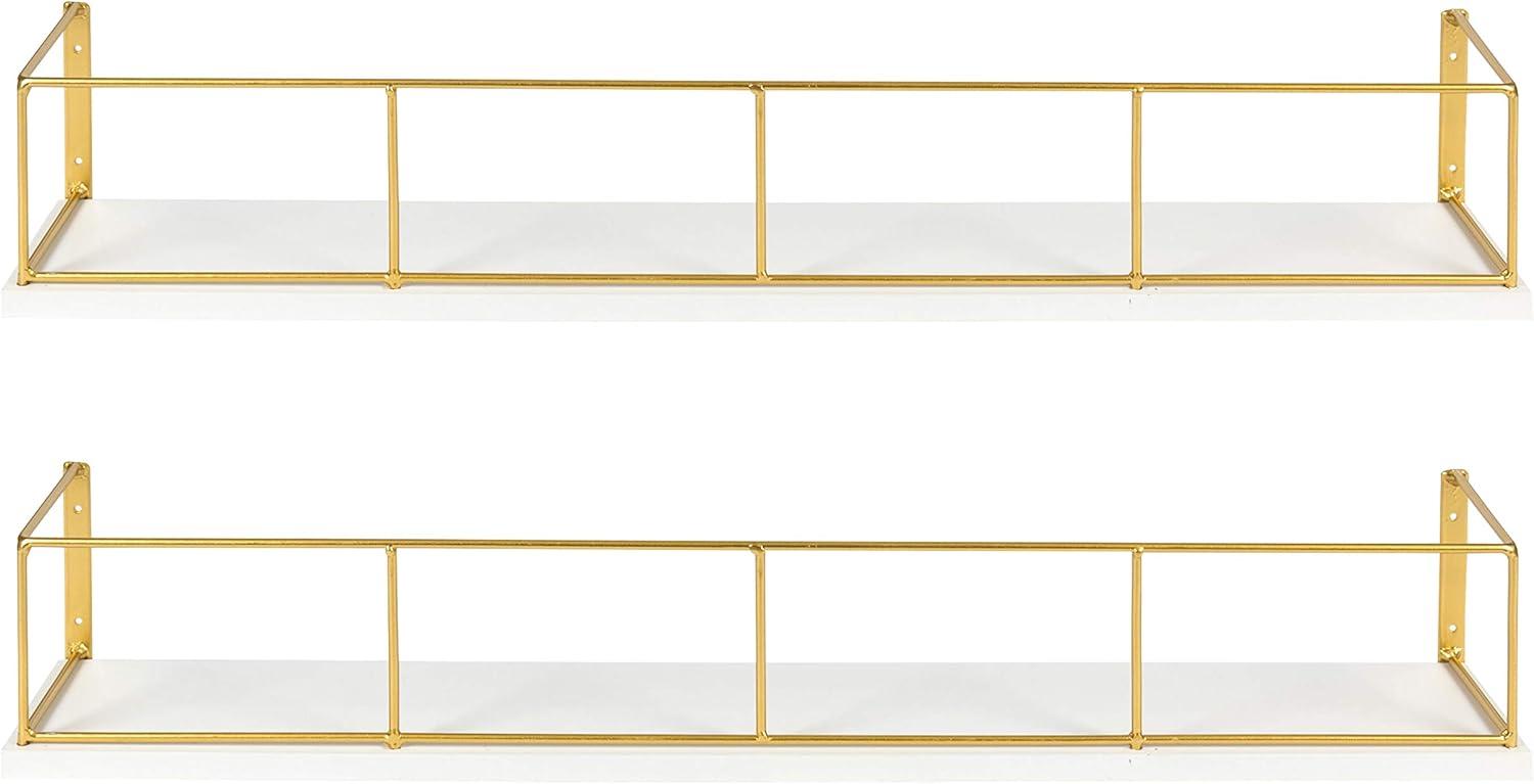 24" x 4" 2pc Decorative Wall Shelf Set White/Gold - Uniek