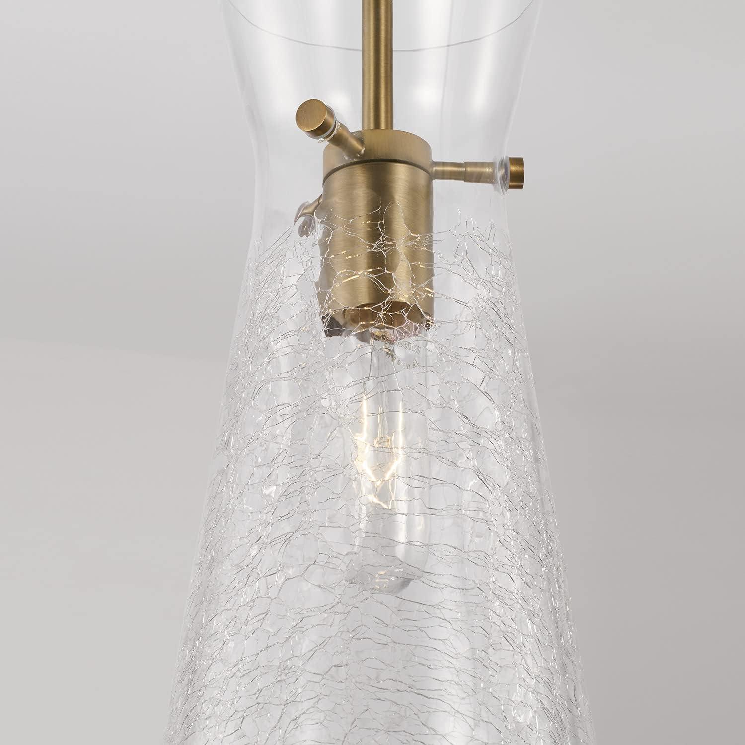 Mila Aged Brass Pendant with Clear Half-Crackle Glass Shade